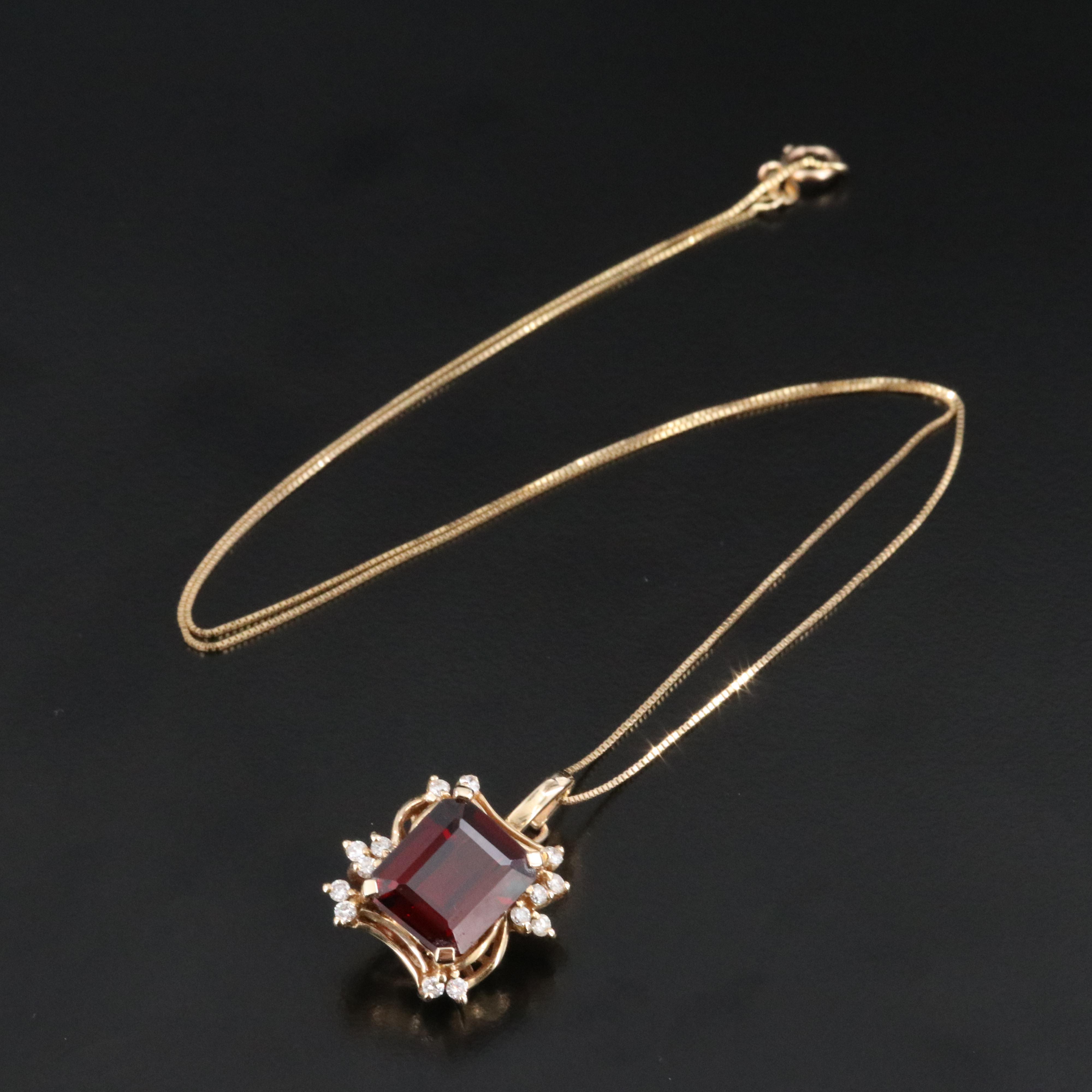 14K Garnet and Diamond Enhancer Pendant Necklace