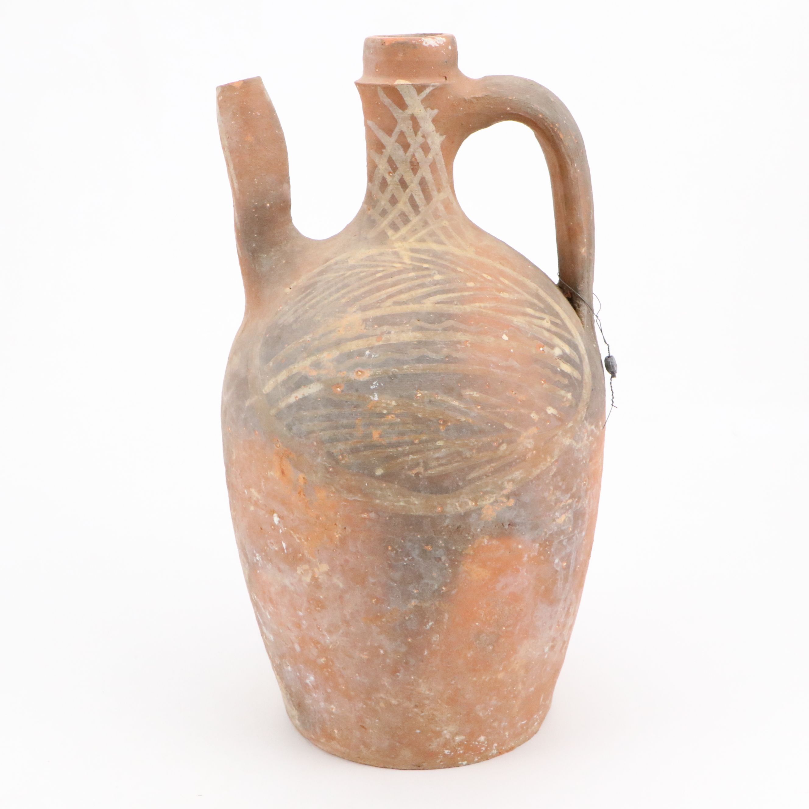 European Earthenware Wine Pitcher with Handled Terracotta Pot
