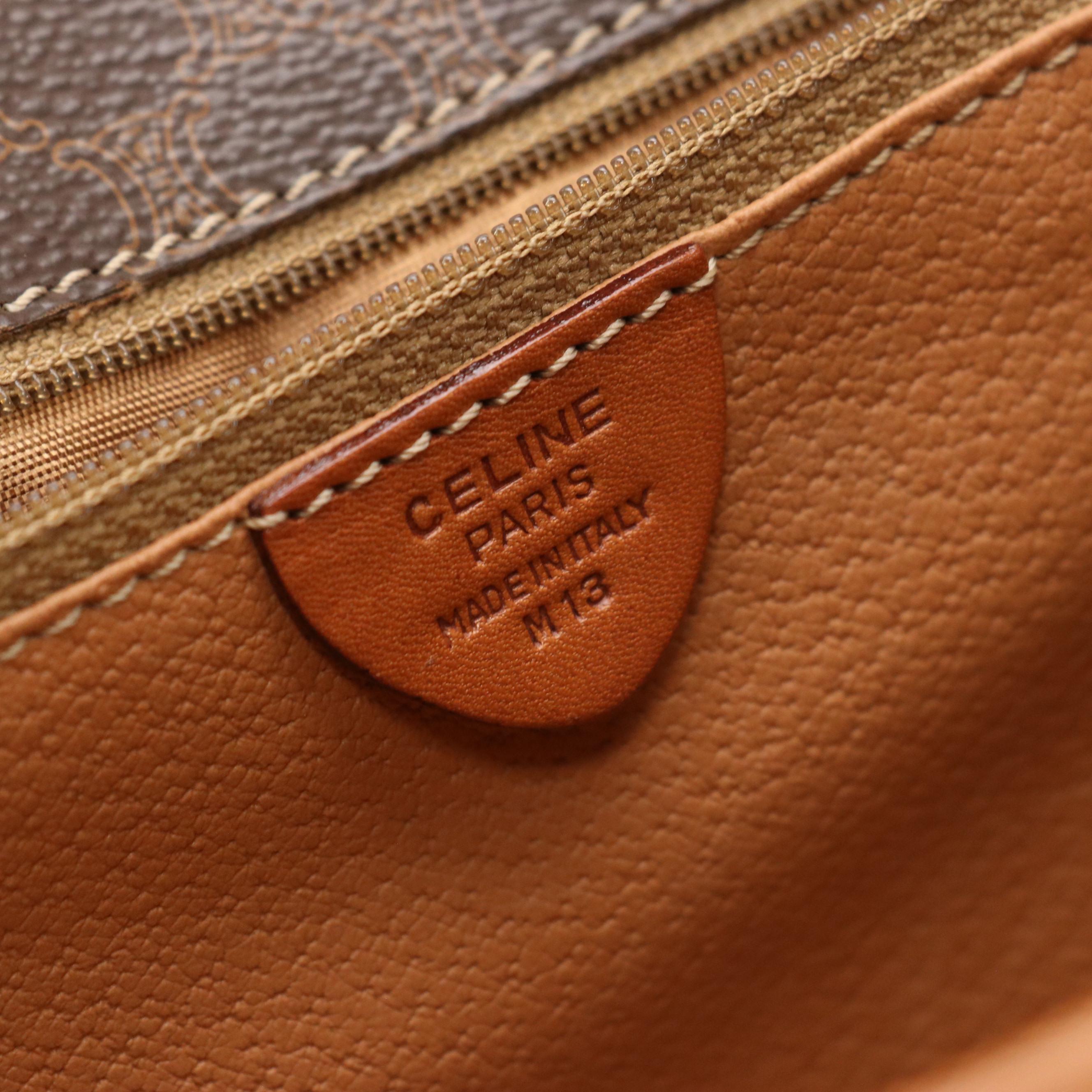 Celine Full Flap Crossbody Bag in Dark Brown Macadam Canvas and Leather