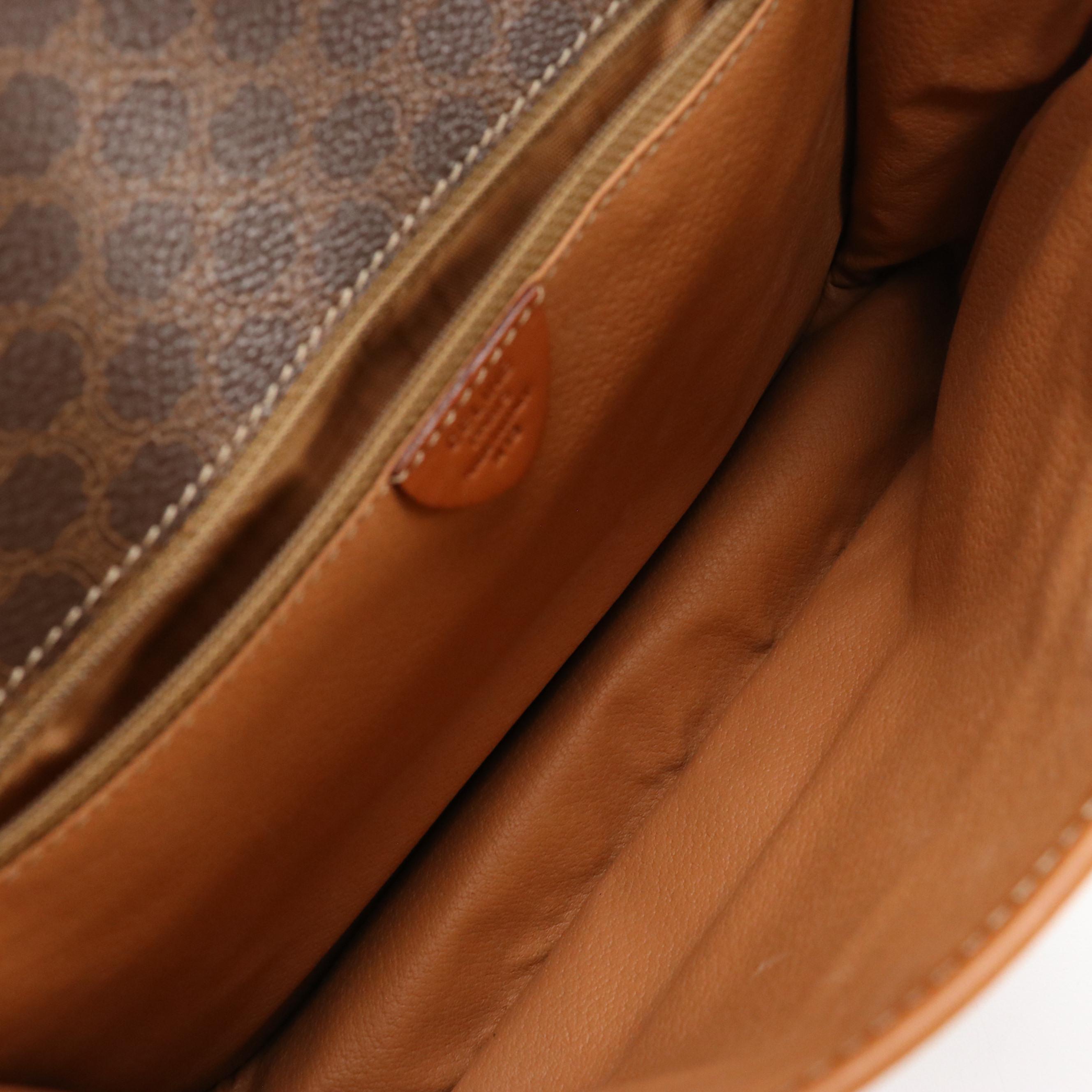 Celine Full Flap Crossbody Bag in Dark Brown Macadam Canvas and Leather