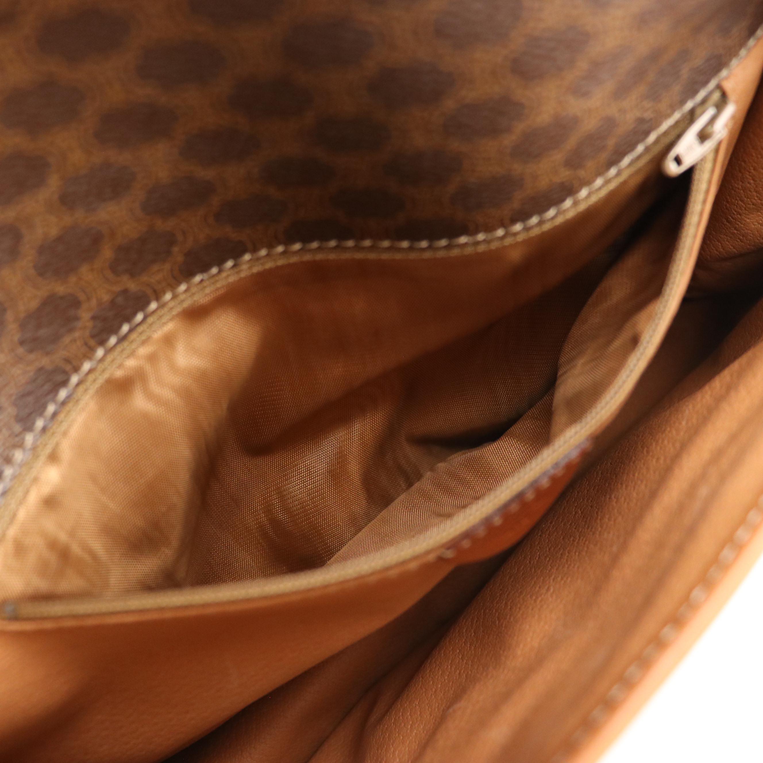 Celine Full Flap Crossbody Bag in Dark Brown Macadam Canvas and Leather