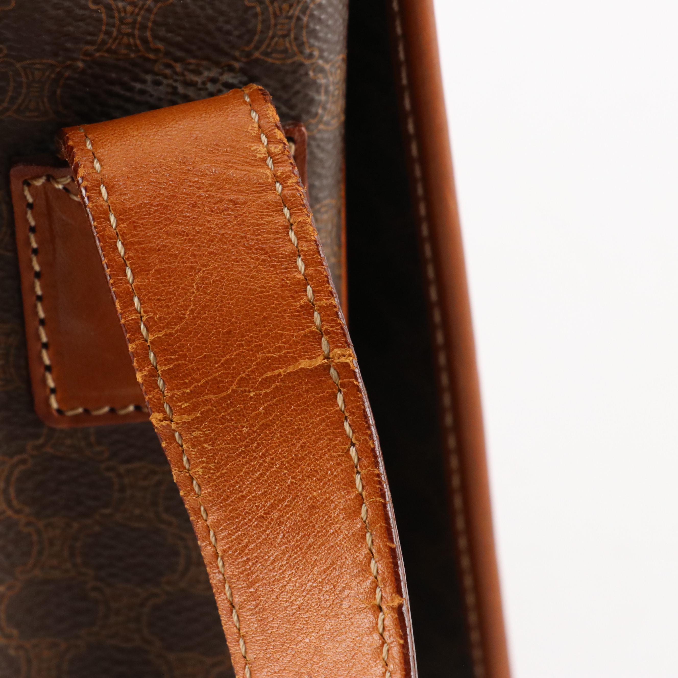 Celine Full Flap Crossbody Bag in Dark Brown Macadam Canvas and Leather