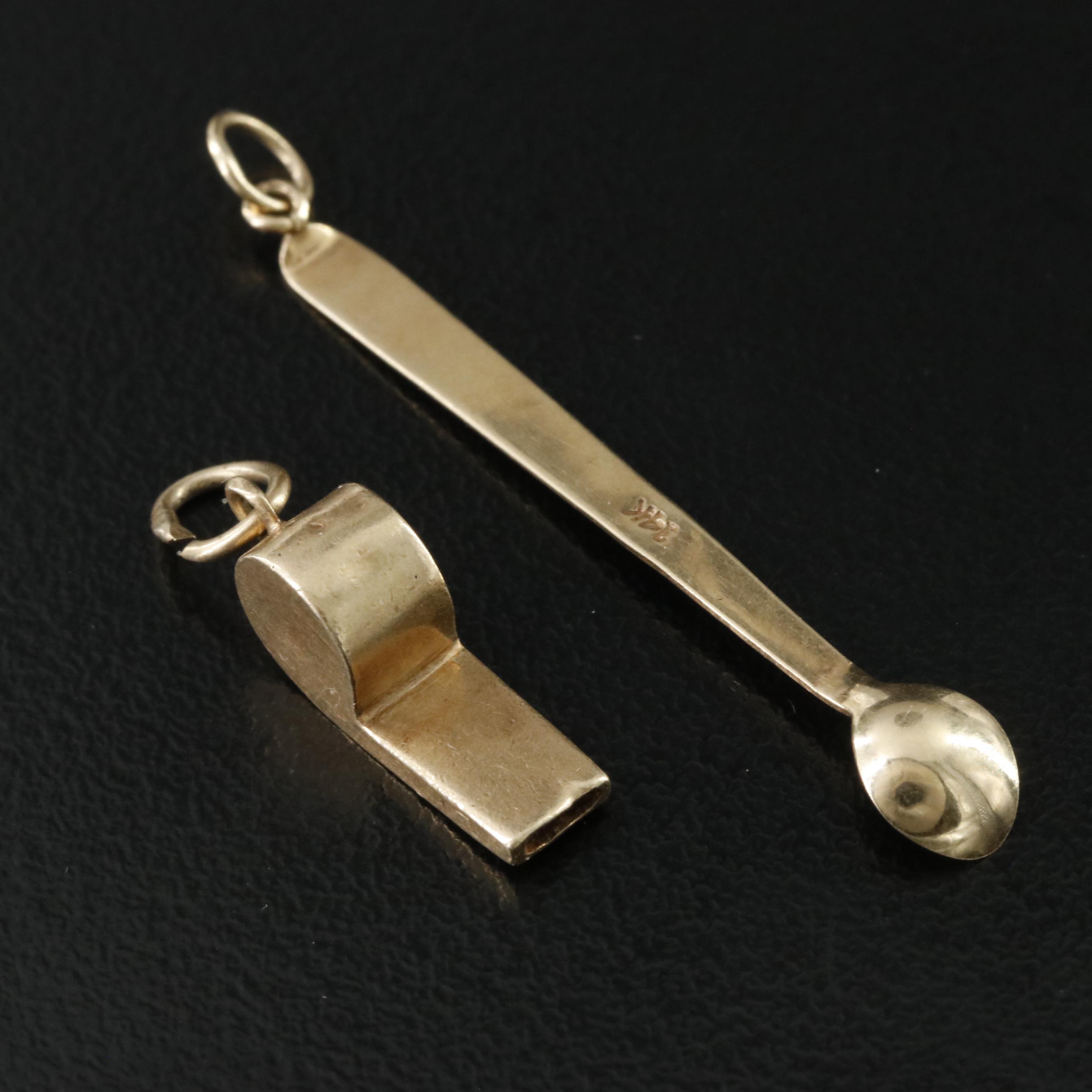Vintage 14K Snuff Spoon and Whistle Charm Pendants