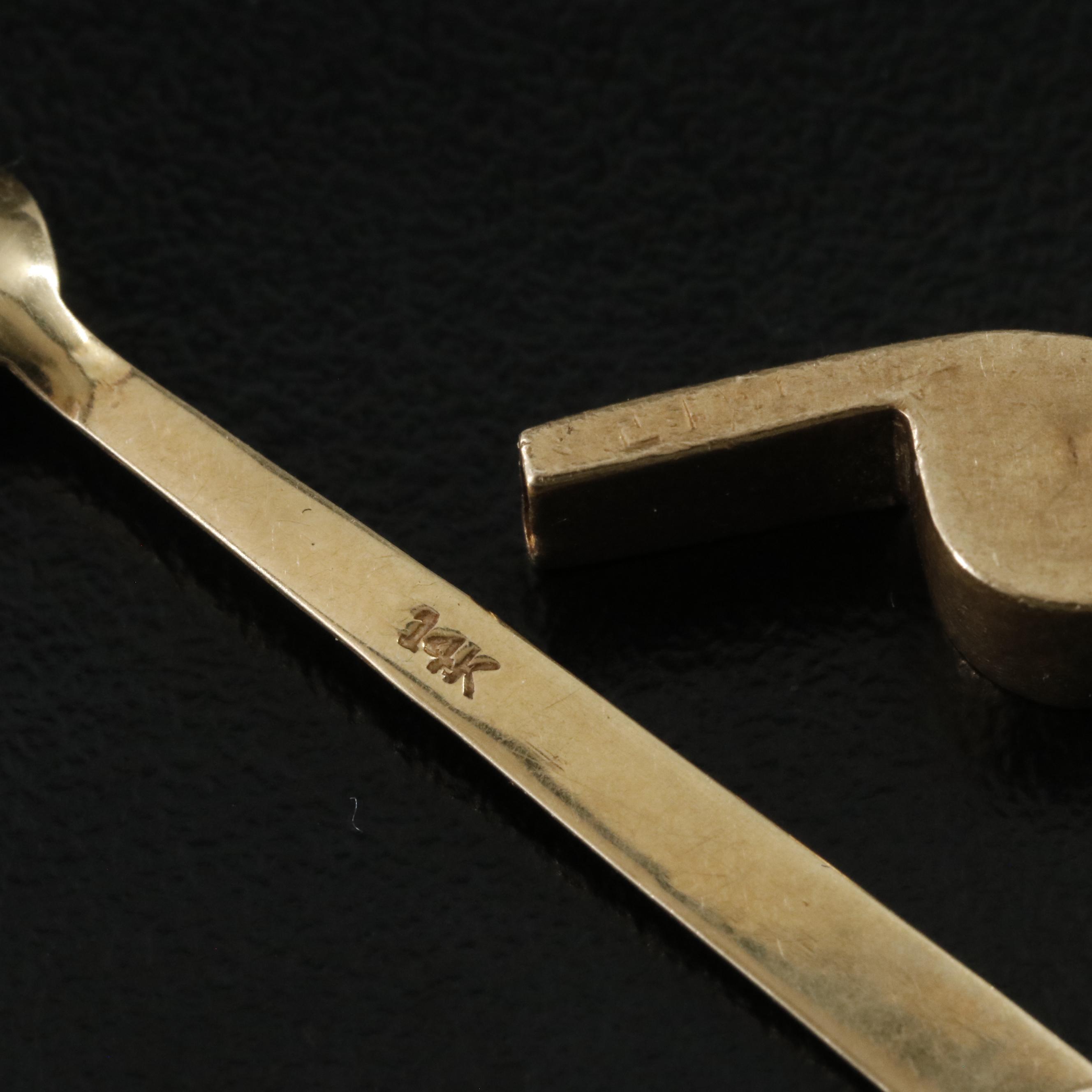 Vintage 14K Snuff Spoon and Whistle Charm Pendants