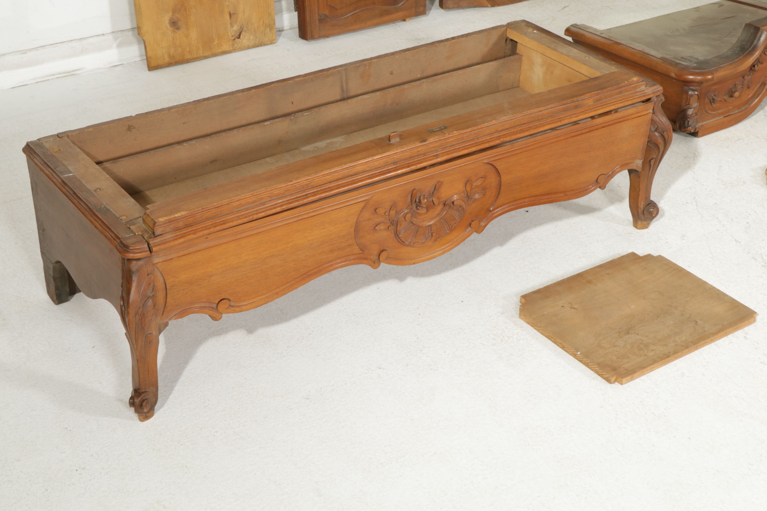 Louis XV Style Knockdown Armoire with Carved Rococo Cartouche, Late 19th Century