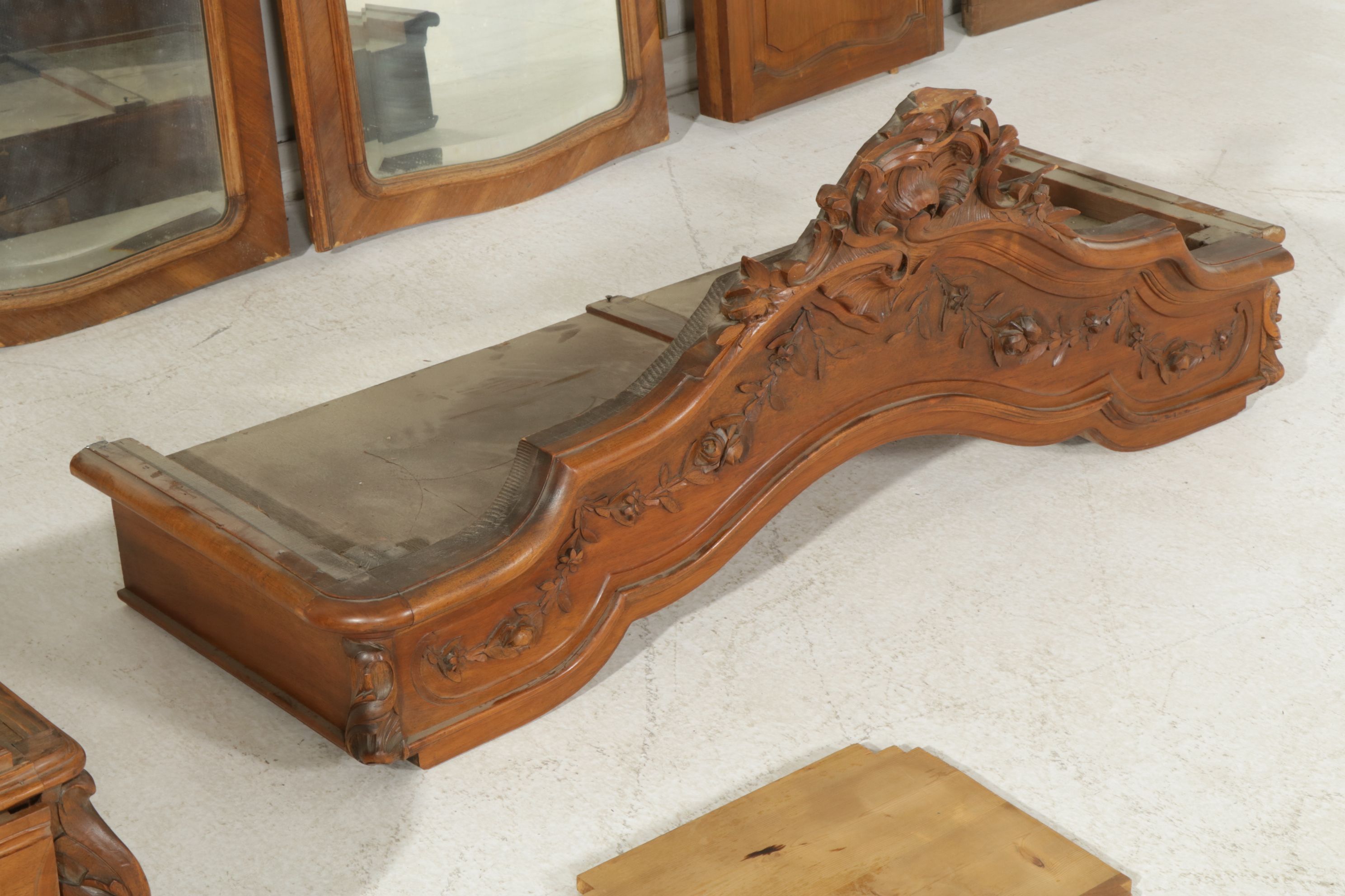 Louis XV Style Knockdown Armoire with Carved Rococo Cartouche, Late 19th Century