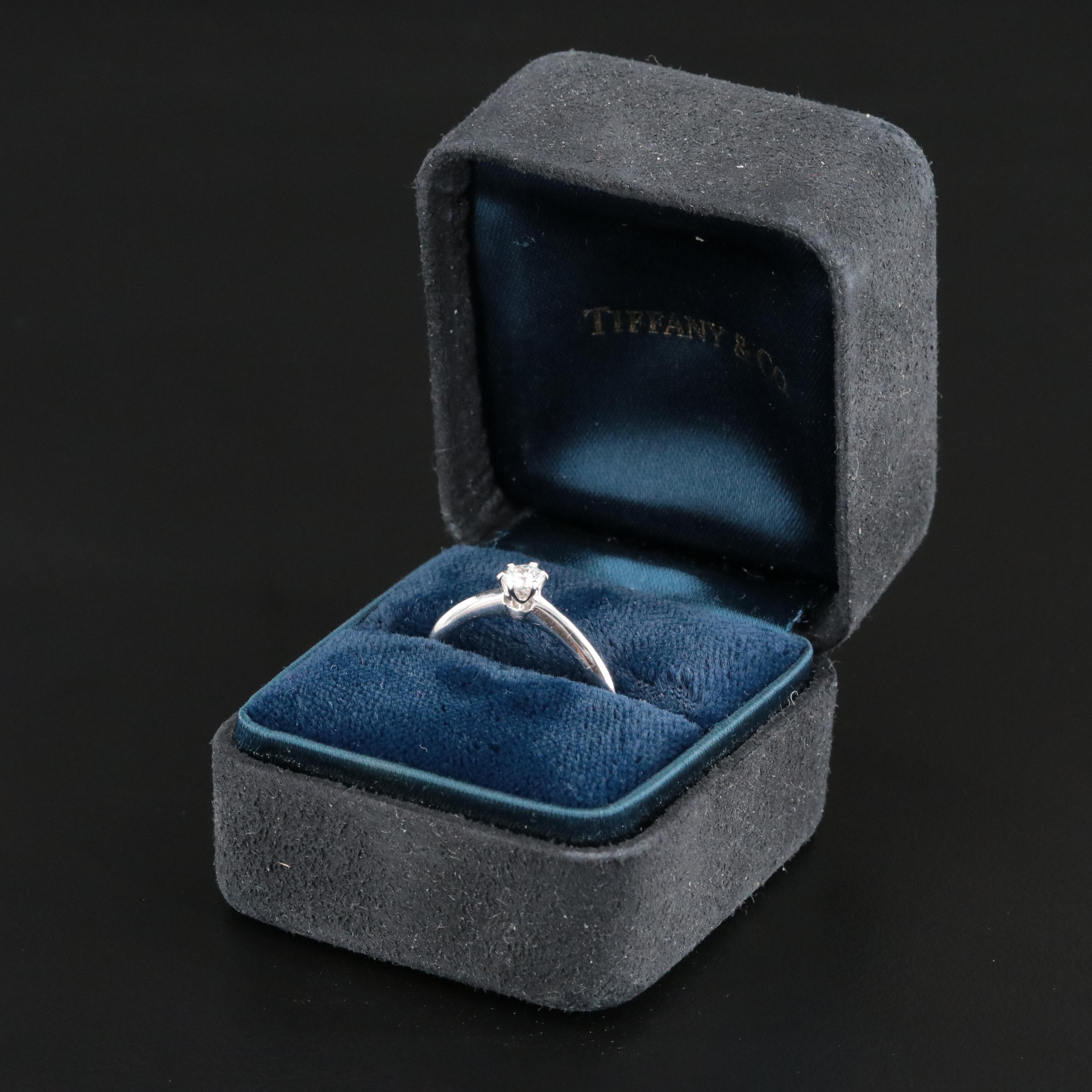 Tiffany & Co. Platinum 0.19 CT Diamond Solitaire Ring with Tiffany Cert