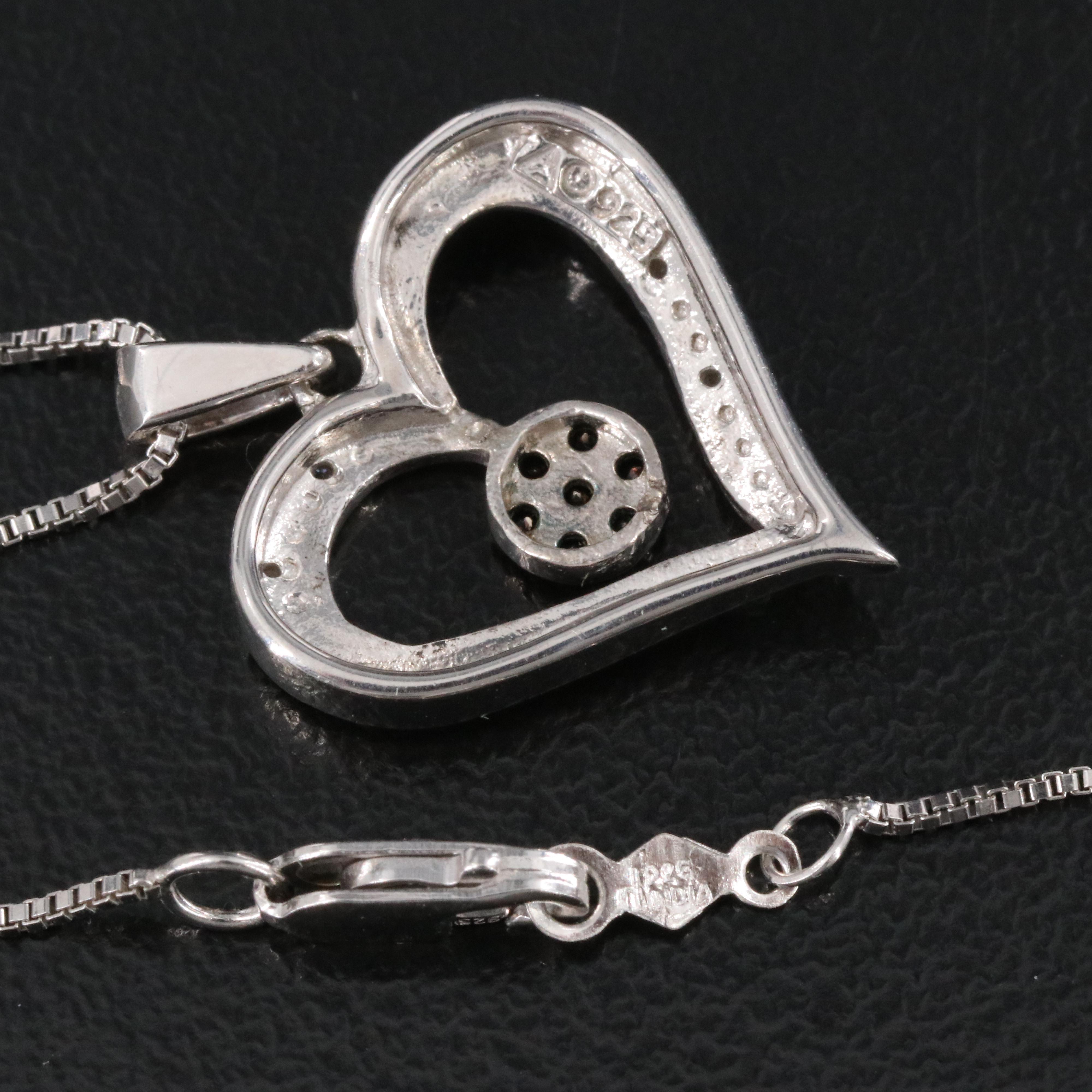 Sterling Diamond Heart Pendant Necklace