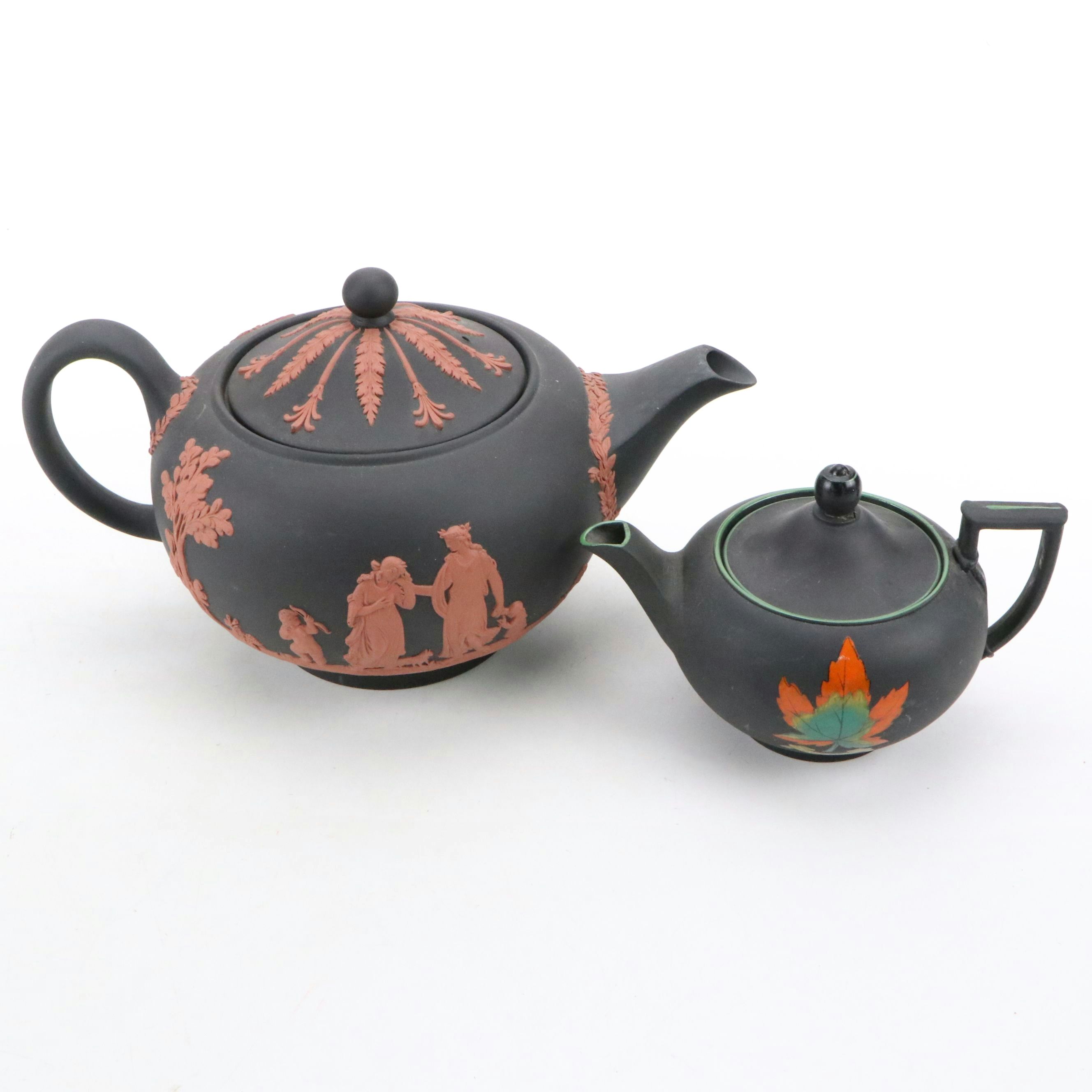 Wedgwood Terracotta on Black Jasperware and Quebec Black Basalt Teapots
