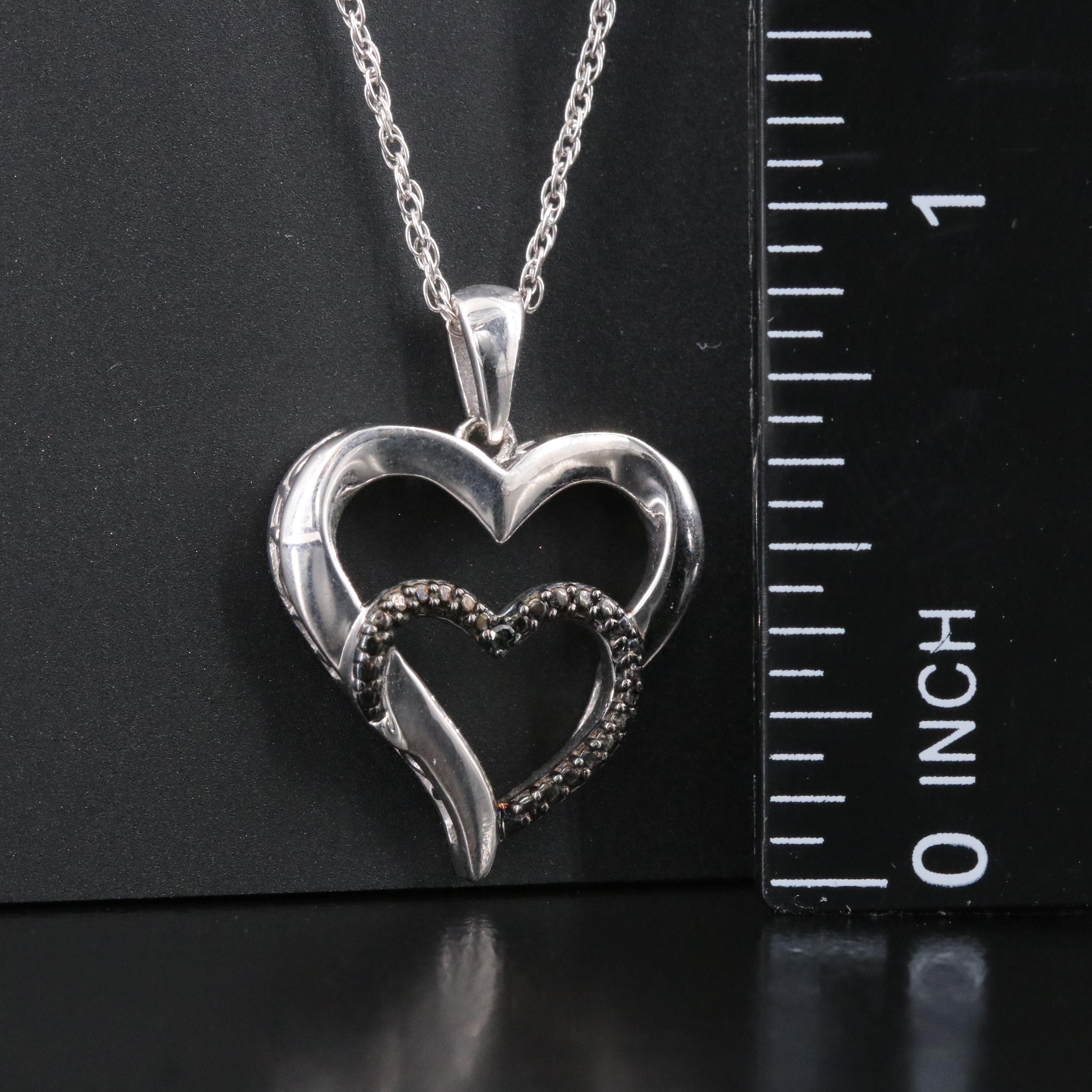 Sterling Diamond Double Heart Pendant Necklace