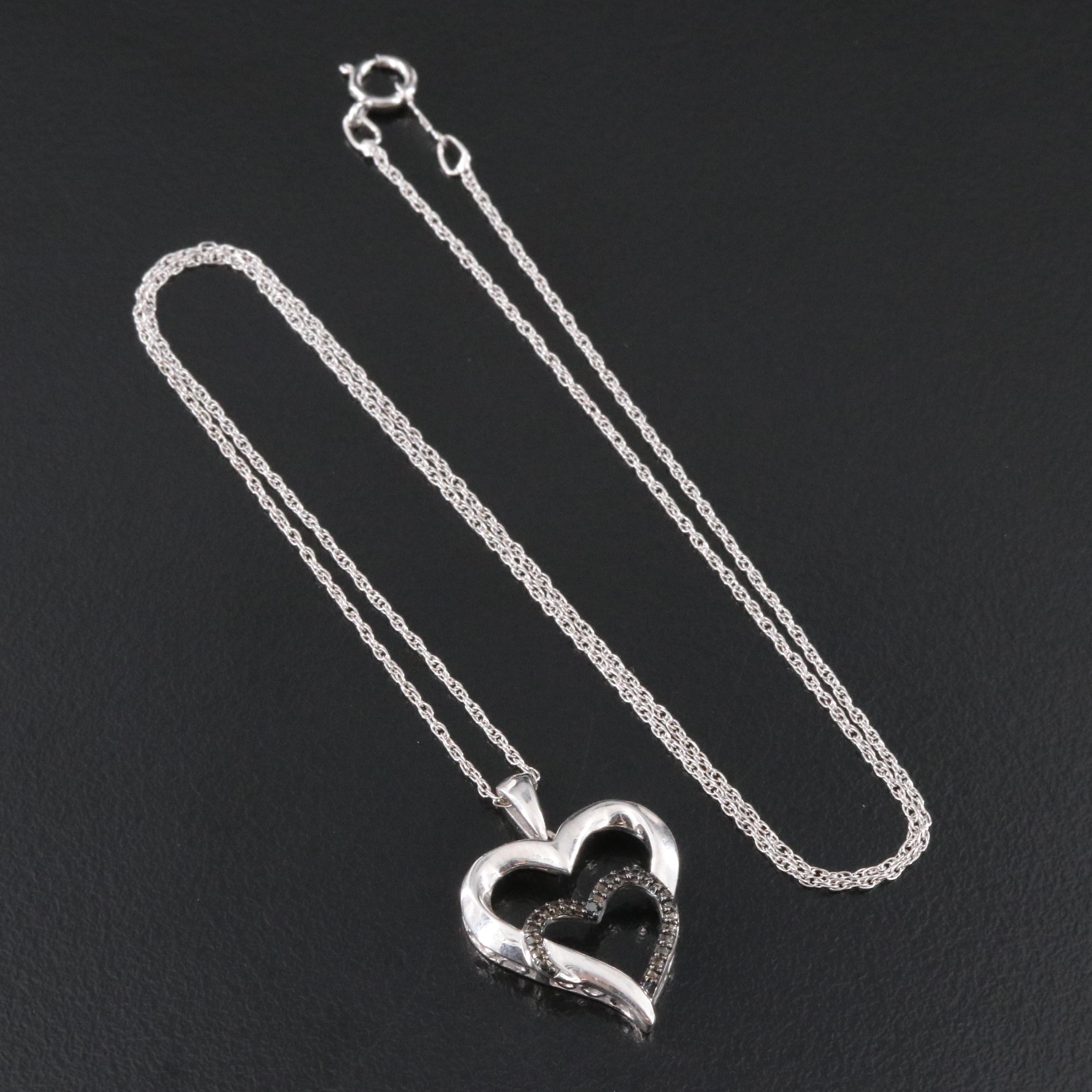 Sterling Diamond Double Heart Pendant Necklace
