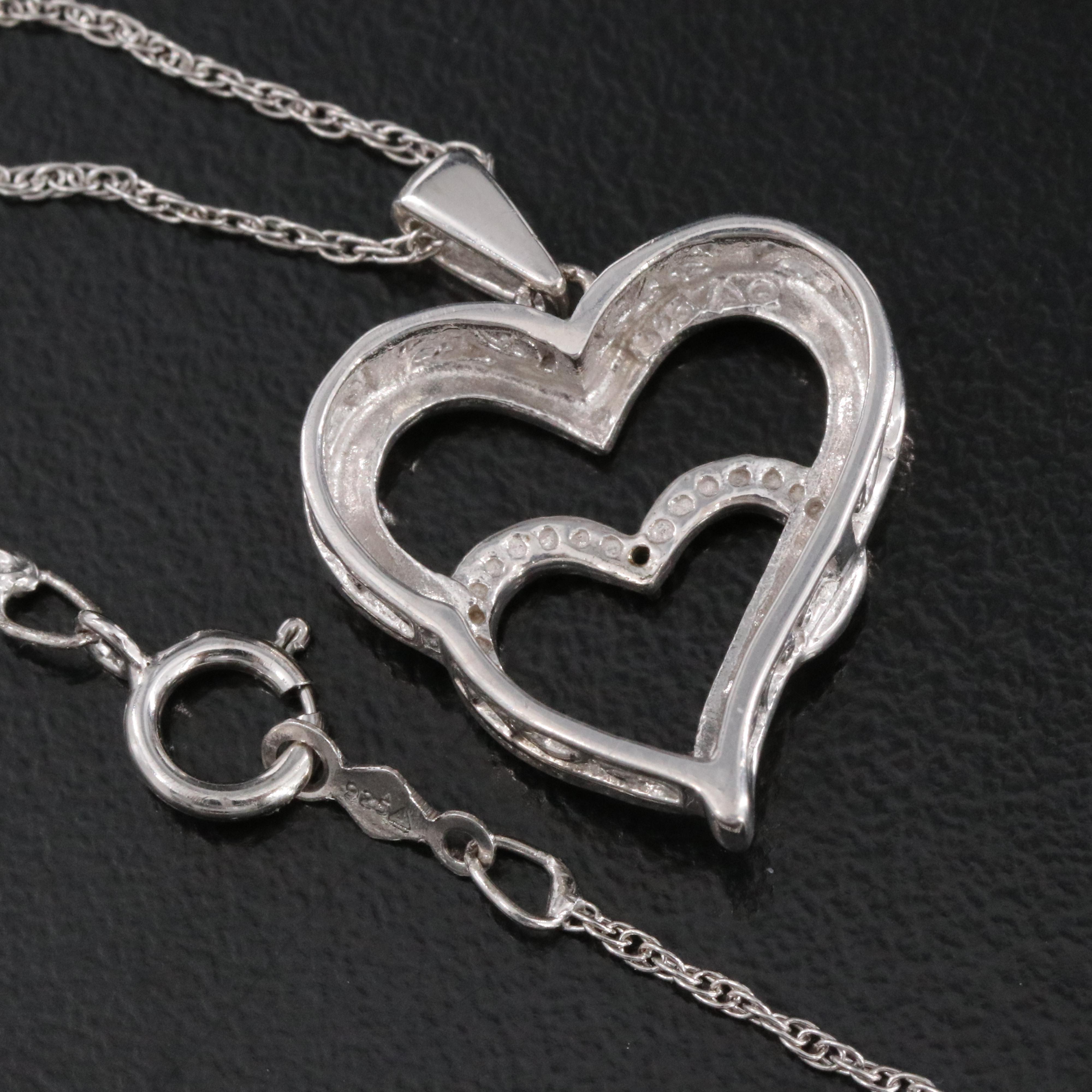 Sterling Diamond Double Heart Pendant Necklace