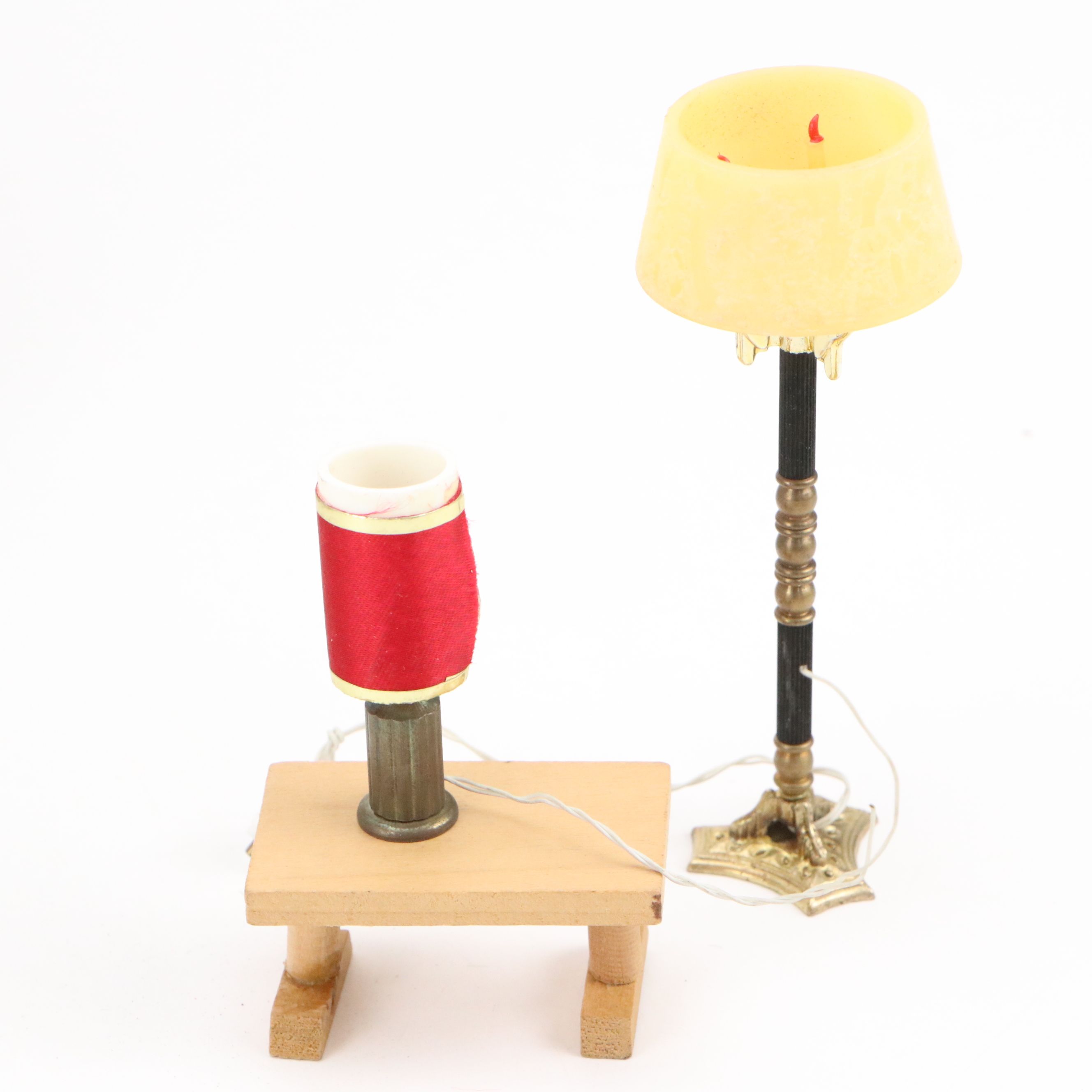 Handmade Wood Dollhouse with Figures and Furniture, Late 20th Century