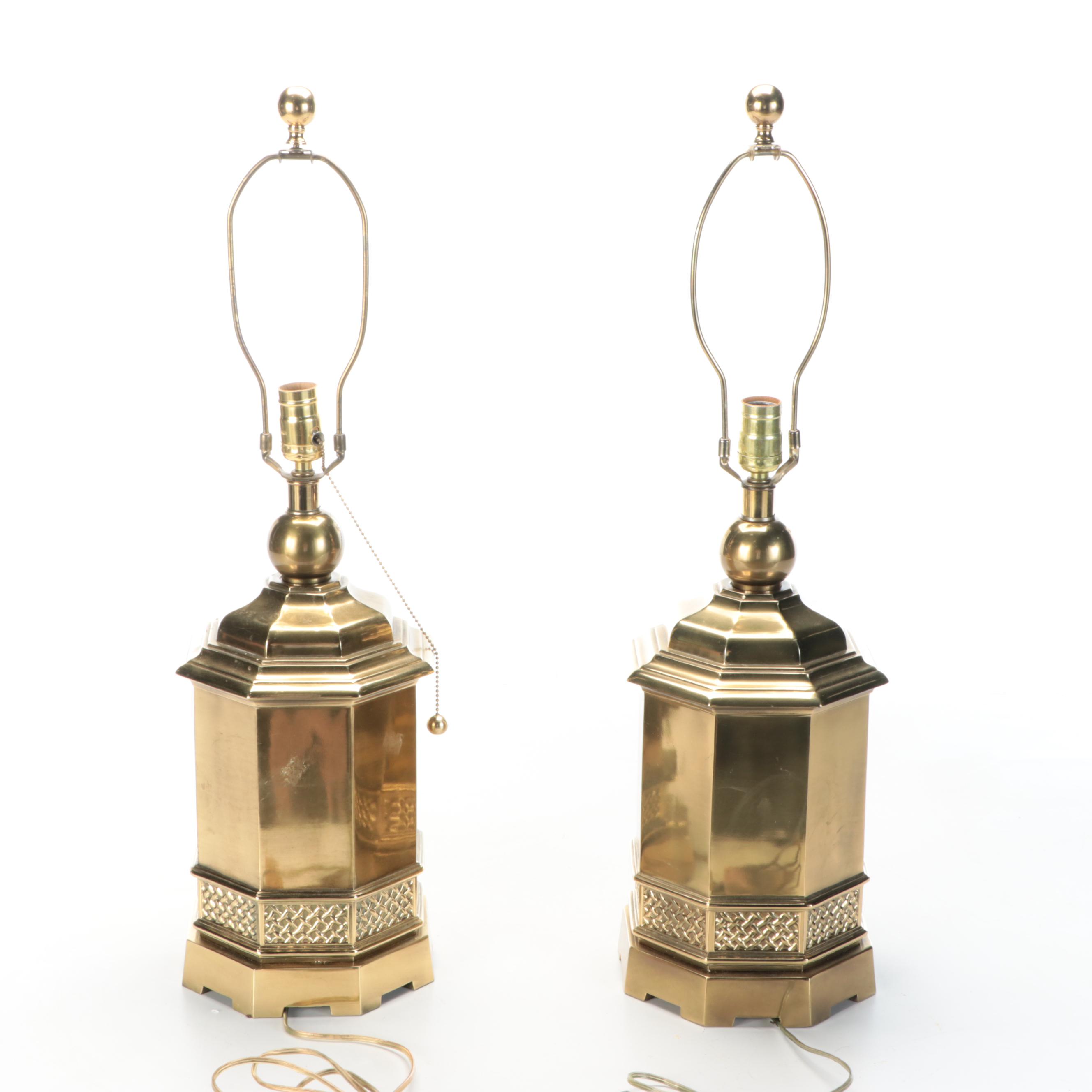 Pair of Ethan Allen Lacqured Brass Tea Canister Style Table Lamps, Vintage