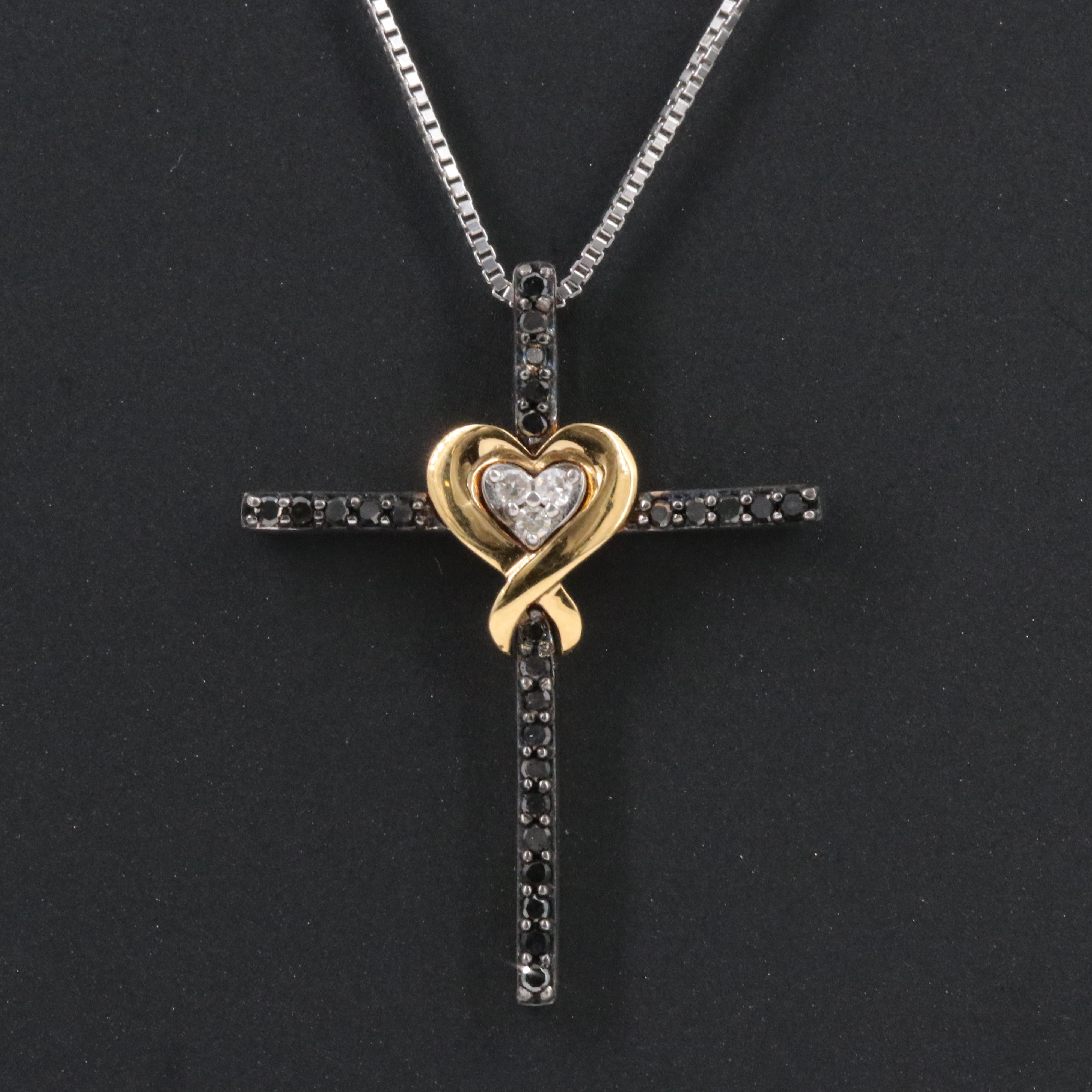 Sterling Diamond Cross with 10K Yellow Gold Accent