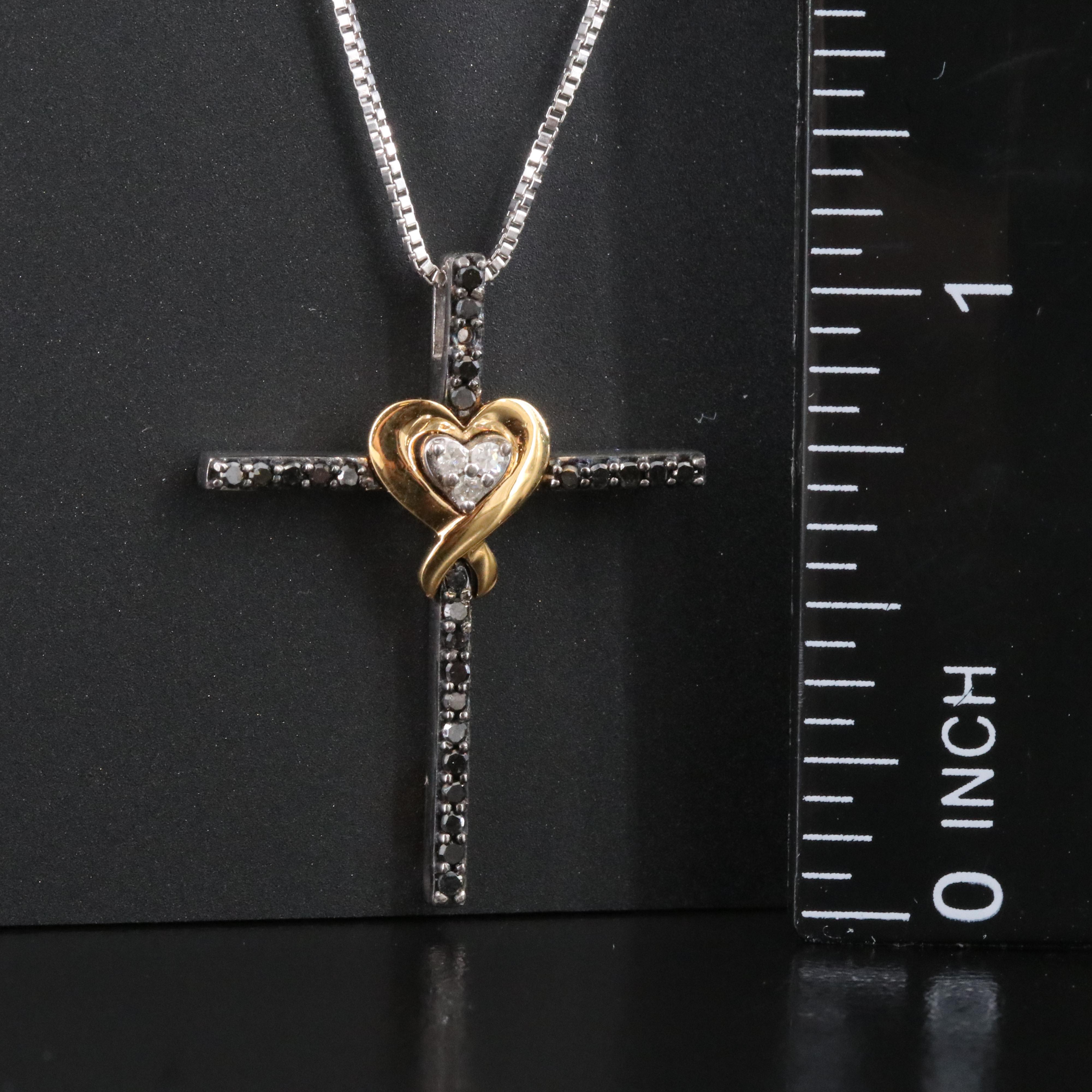 Sterling Diamond Cross with 10K Yellow Gold Accent