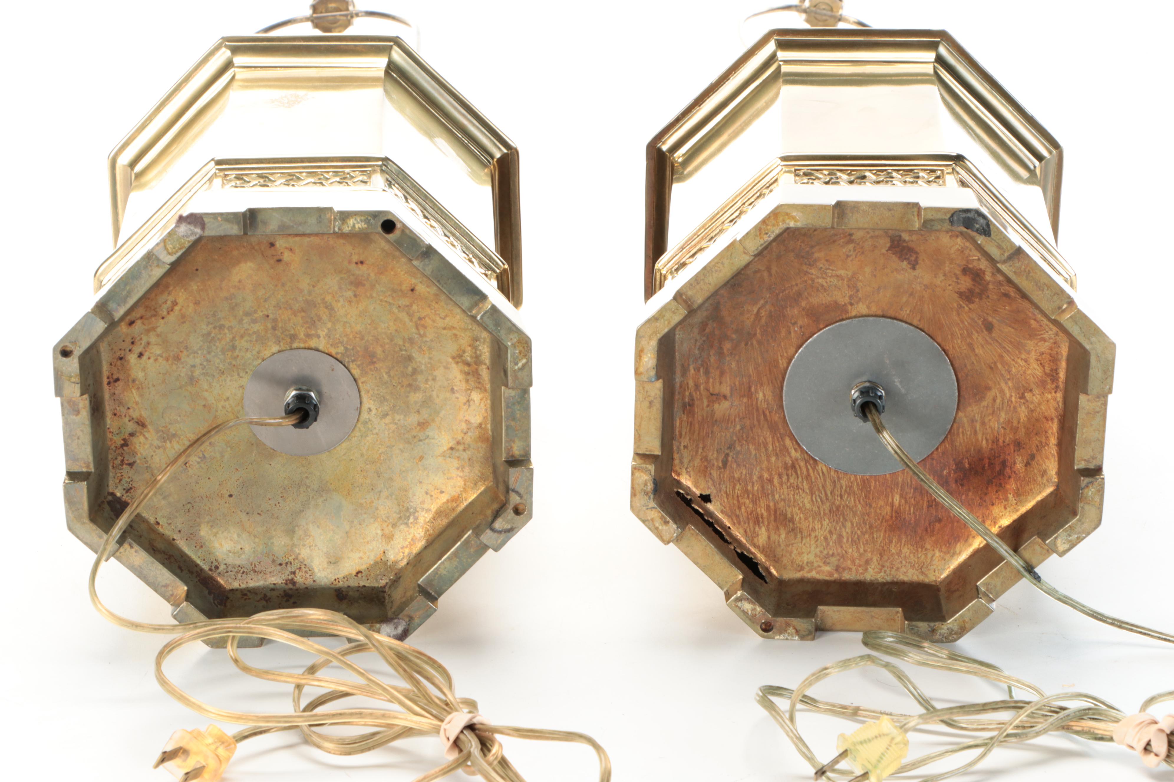 Pair of Ethan Allen Lacqured Brass Tea Canister Style Table Lamps, Vintage