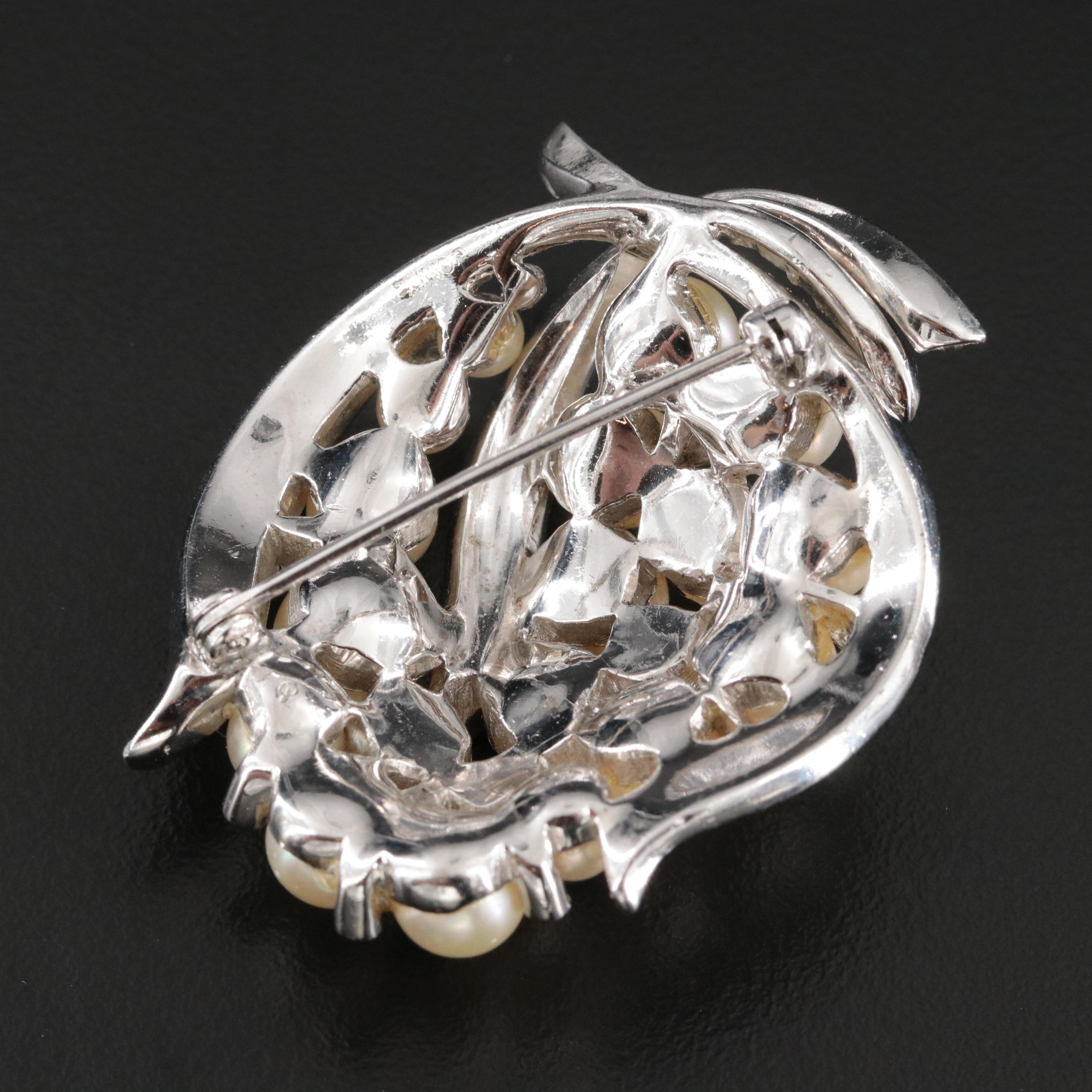 Vintage Joseph Mazer & Co. Faux Pearl and Rhinestone Brooch