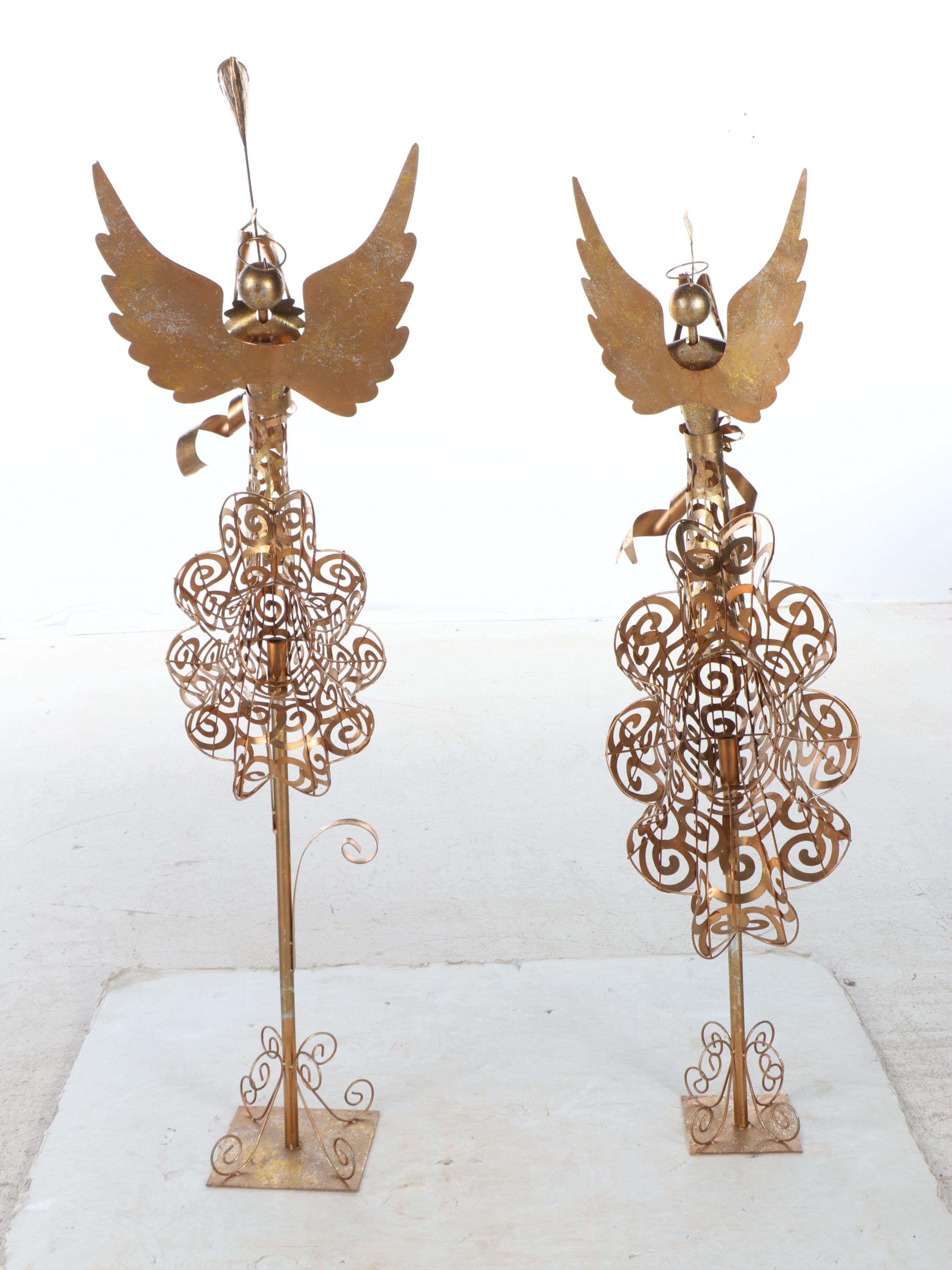 Trumpeting Angels on Cornucopias Gold Finish Metal Figures
