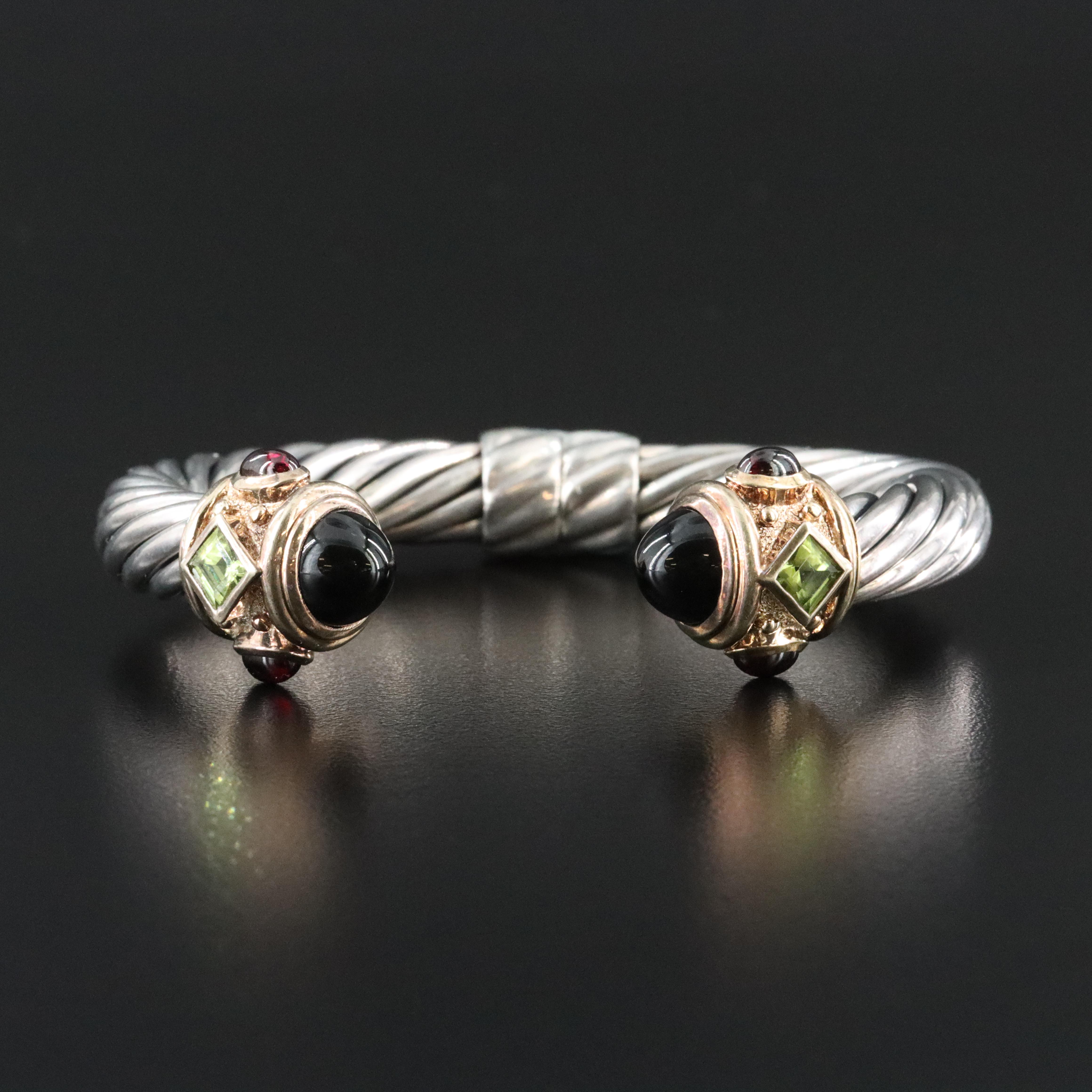 David Yurman Renaissance Sterling and 14K Gemstone Hinged Bracelet