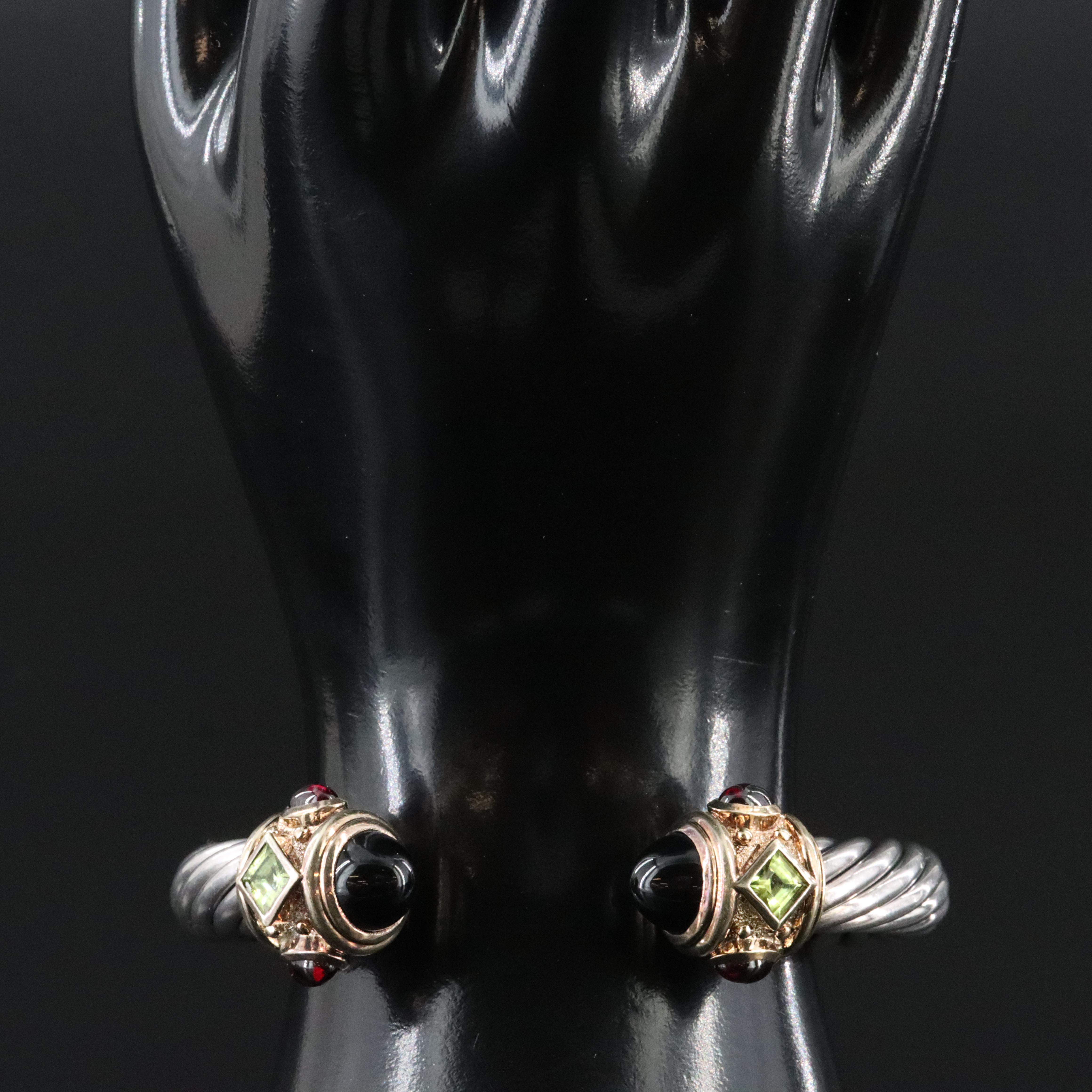 David Yurman Renaissance Sterling and 14K Gemstone Hinged Bracelet