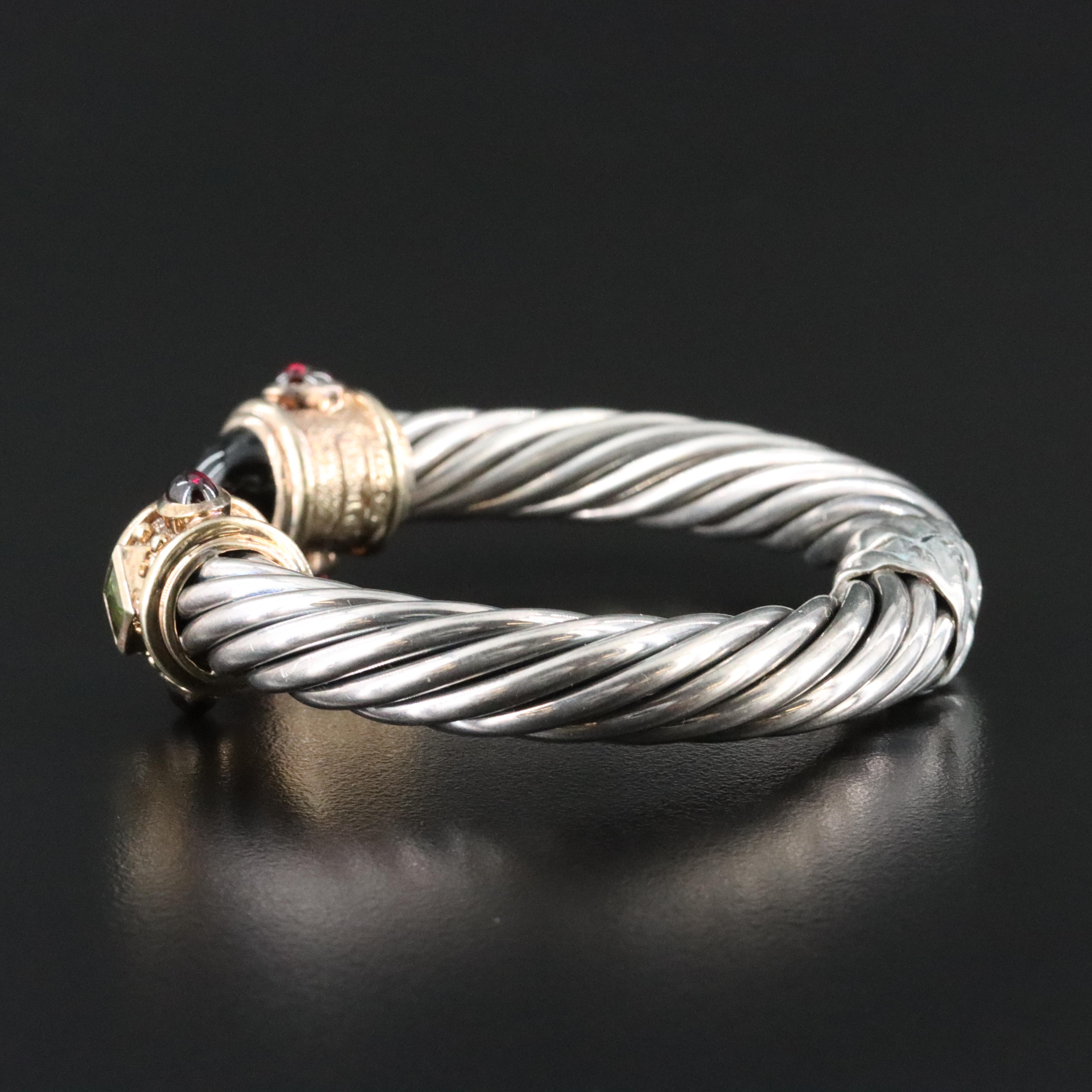 David Yurman Renaissance Sterling and 14K Gemstone Hinged Bracelet