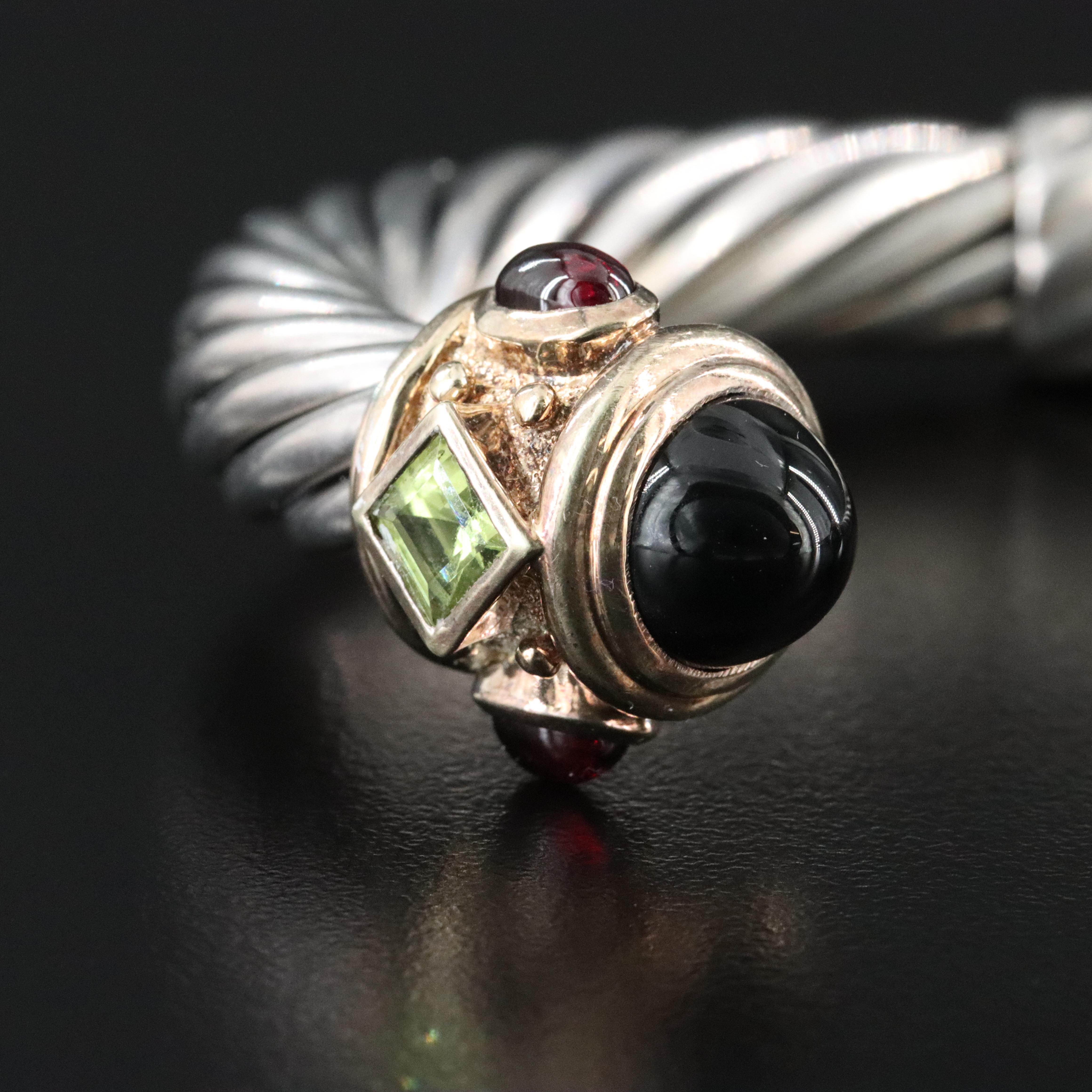 David Yurman Renaissance Sterling and 14K Gemstone Hinged Bracelet