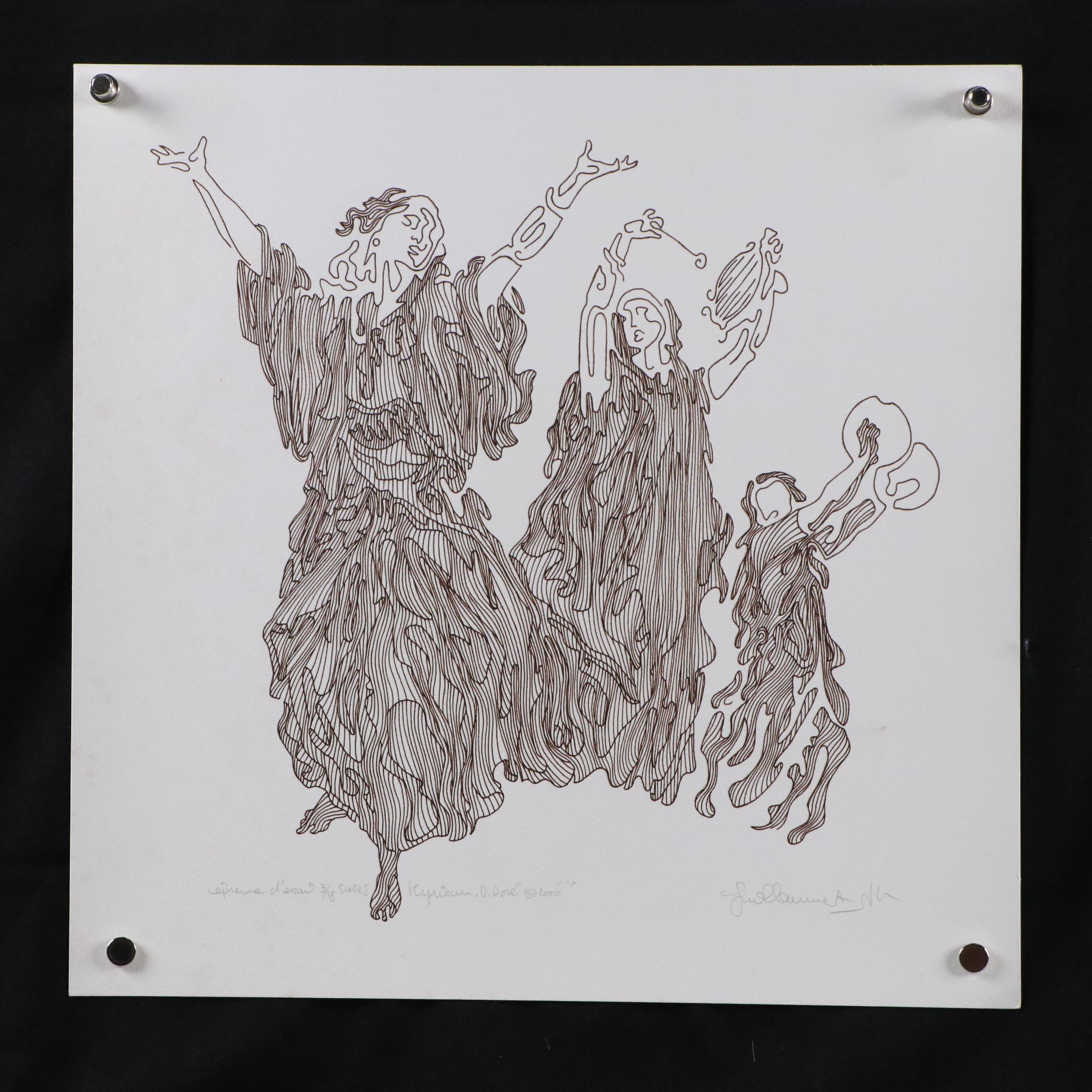 Guillaume Azoulay Stylized Line Giclées with Gathered Figures, 2000