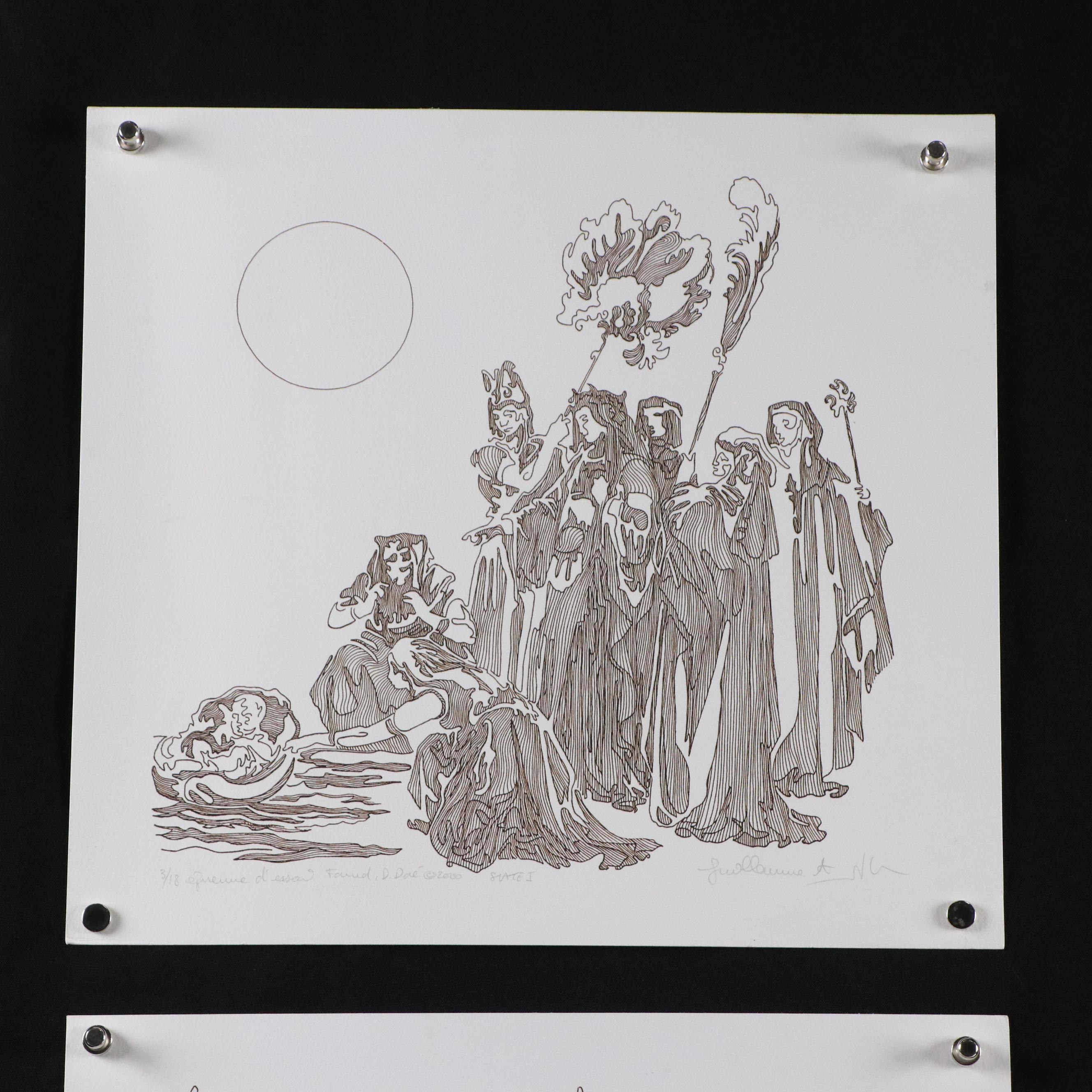 Guillaume Azoulay Stylized Line Giclées with Gathered Figures, 2000