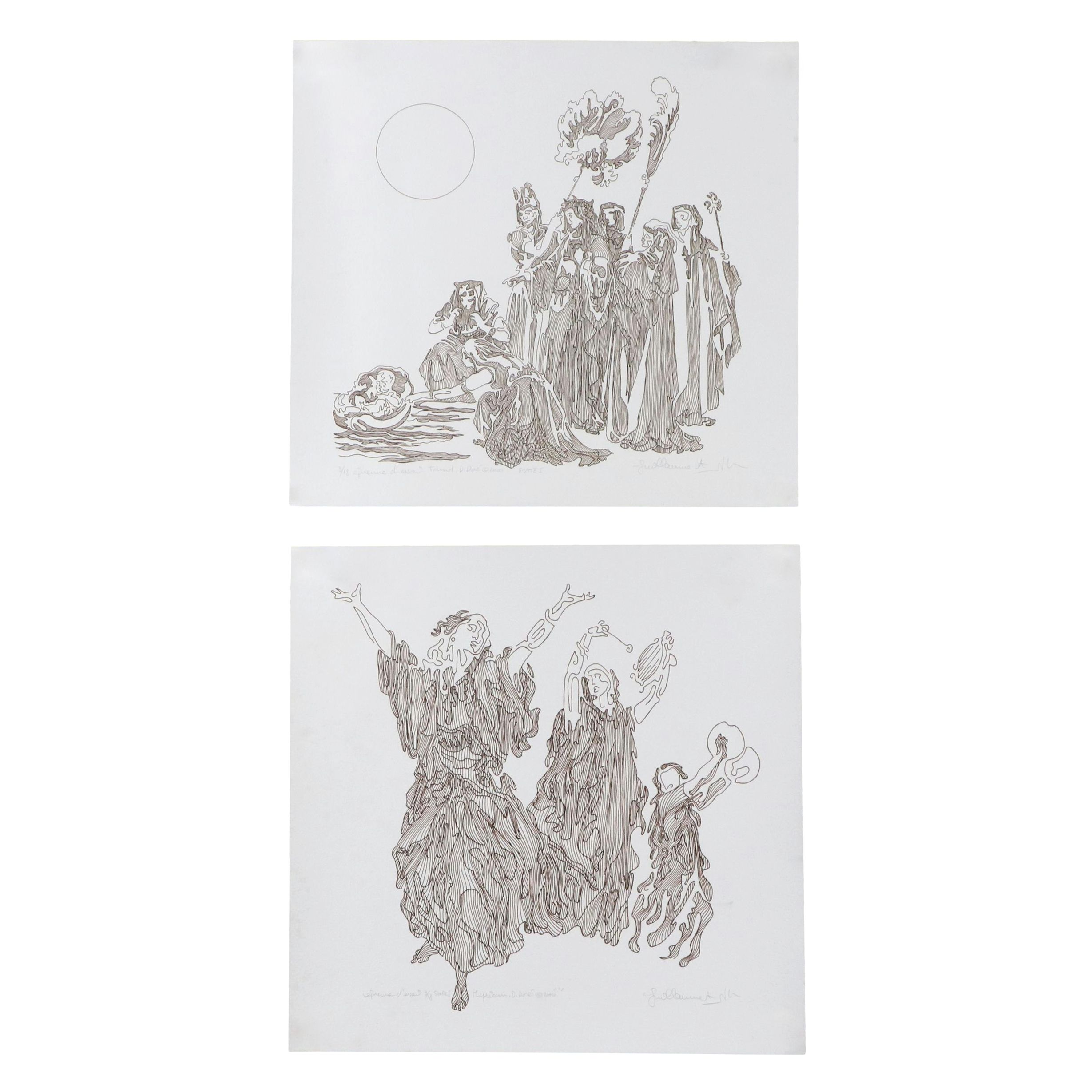 Guillaume Azoulay Stylized Line Giclées with Gathered Figures, 2000