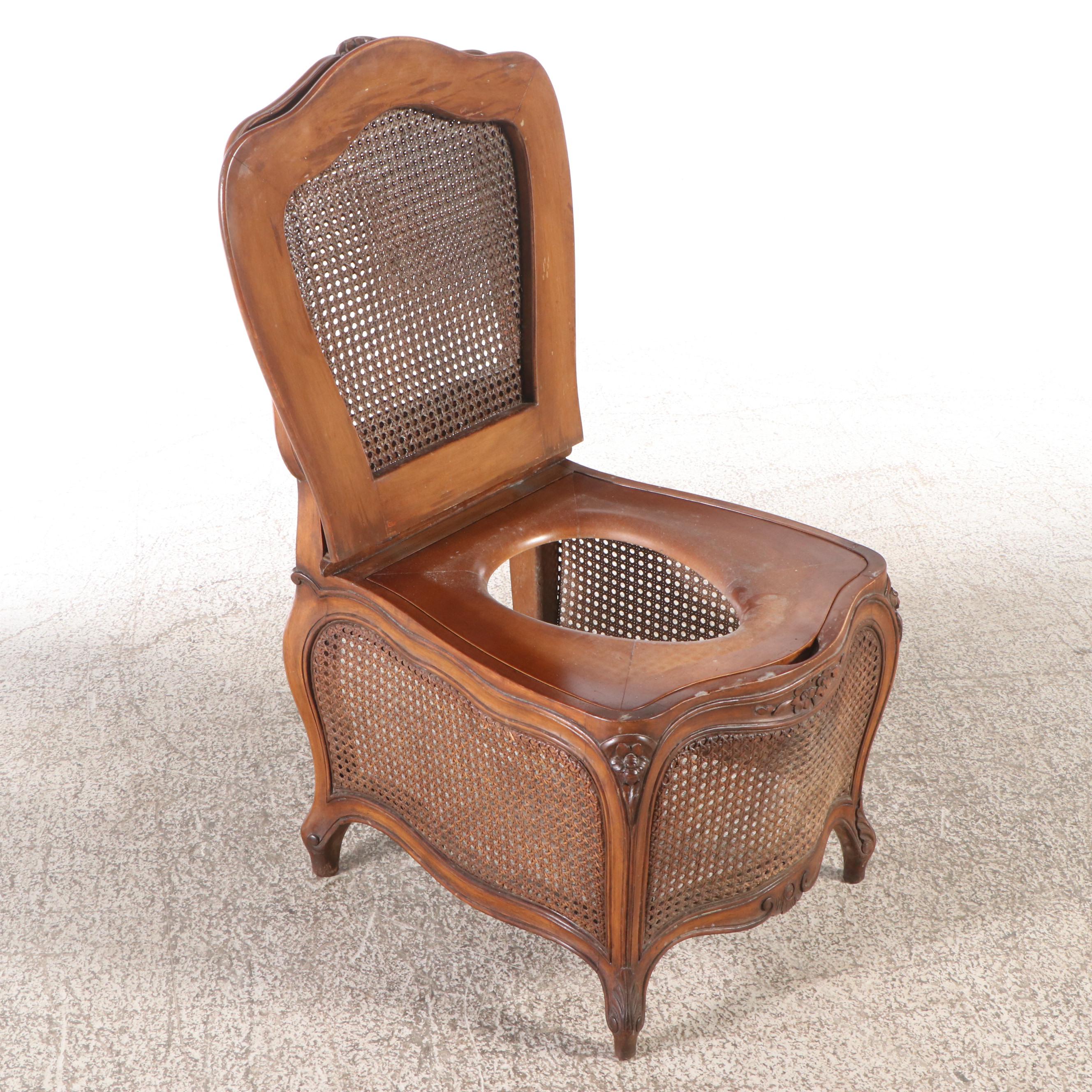 Louis XV Style Style Cane-Paneled Beech Commode Chair