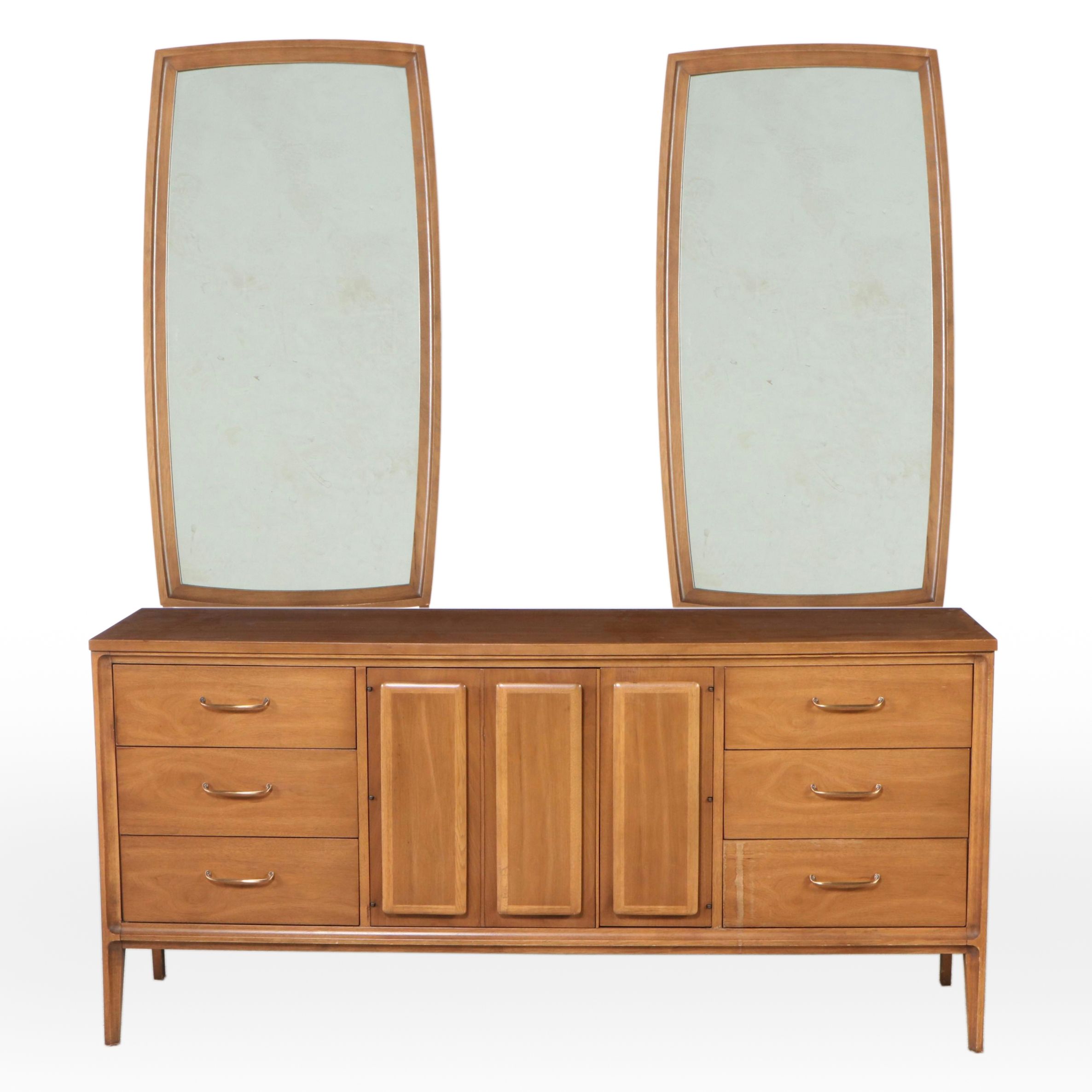 Broyhill Premier "Forward '70" Walnut Dresser with Mirrors, Mid-20th Century