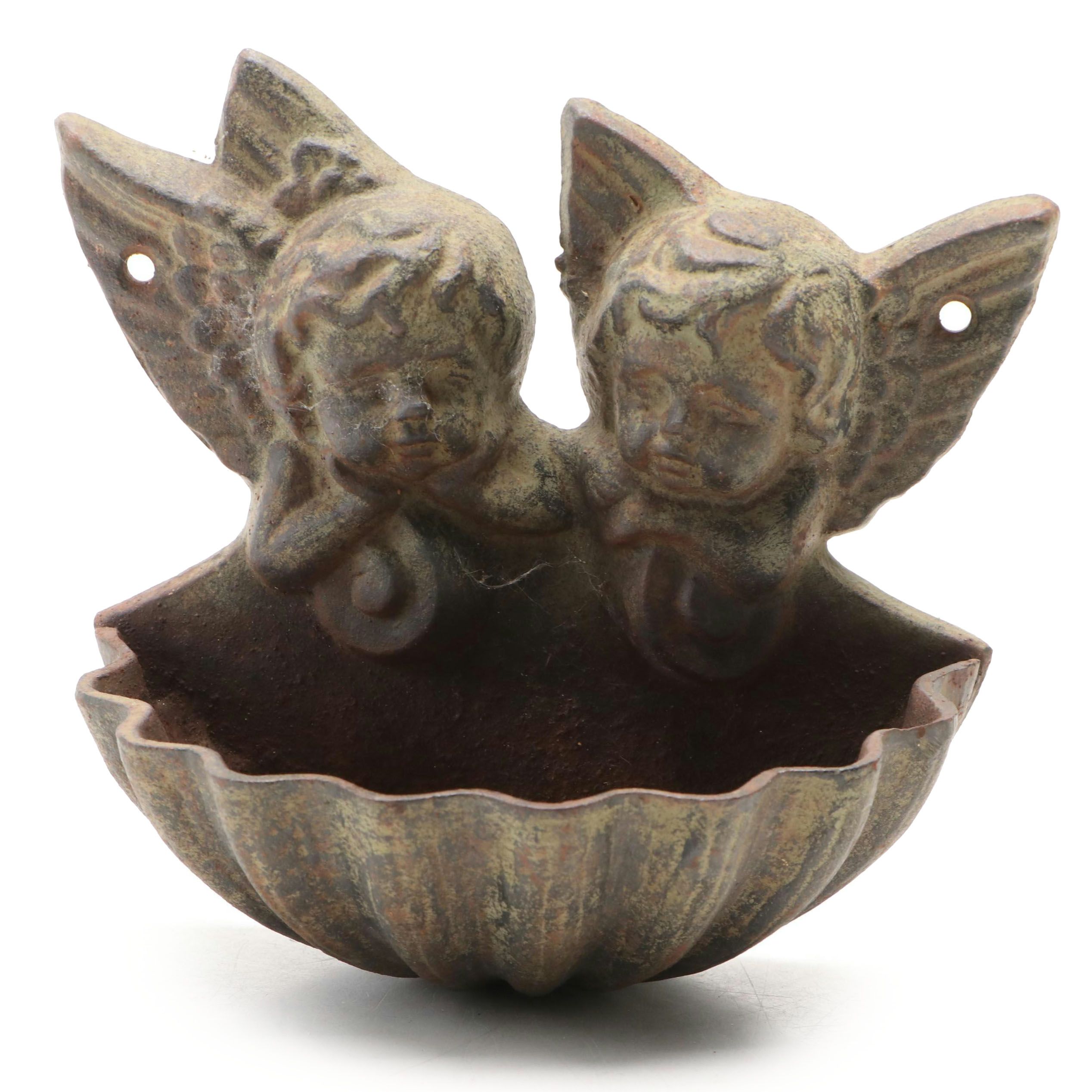 Baroque Angel Cast Metal Wall Pocket