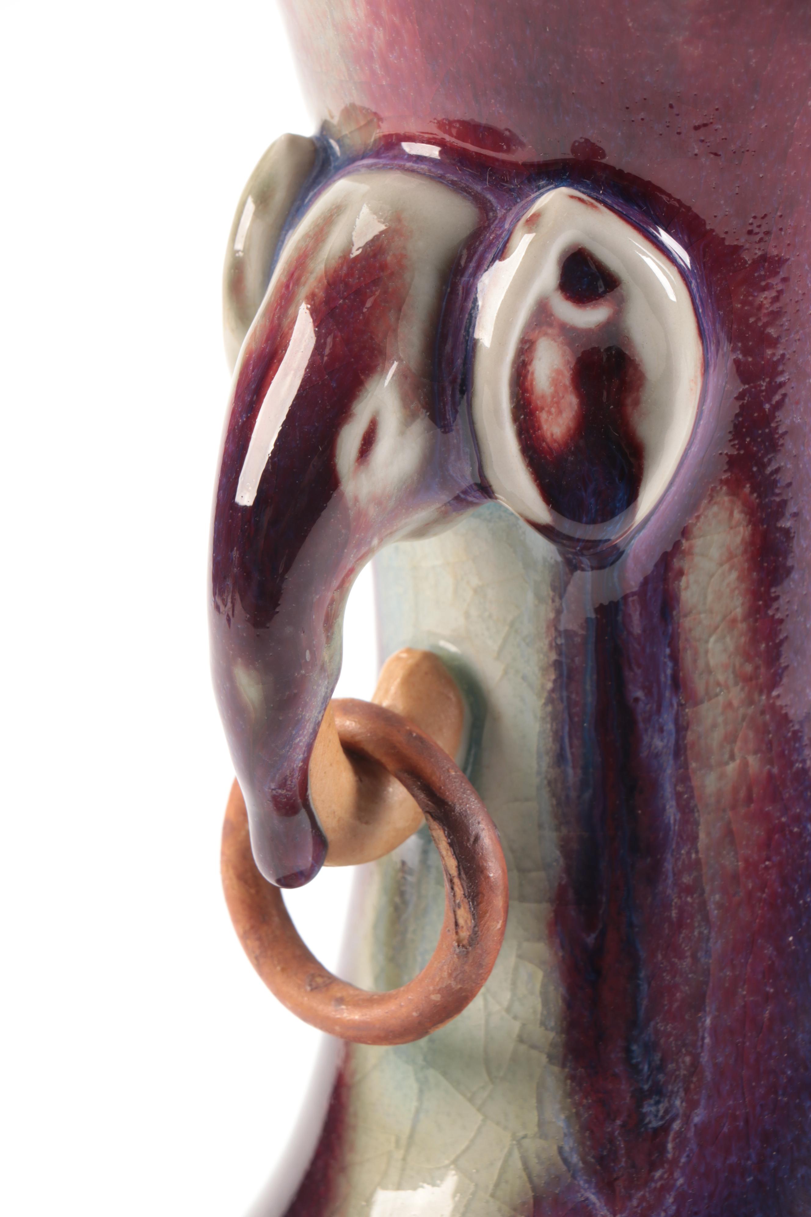 Chinese Flambe Glaze Porcelain Handed Vase