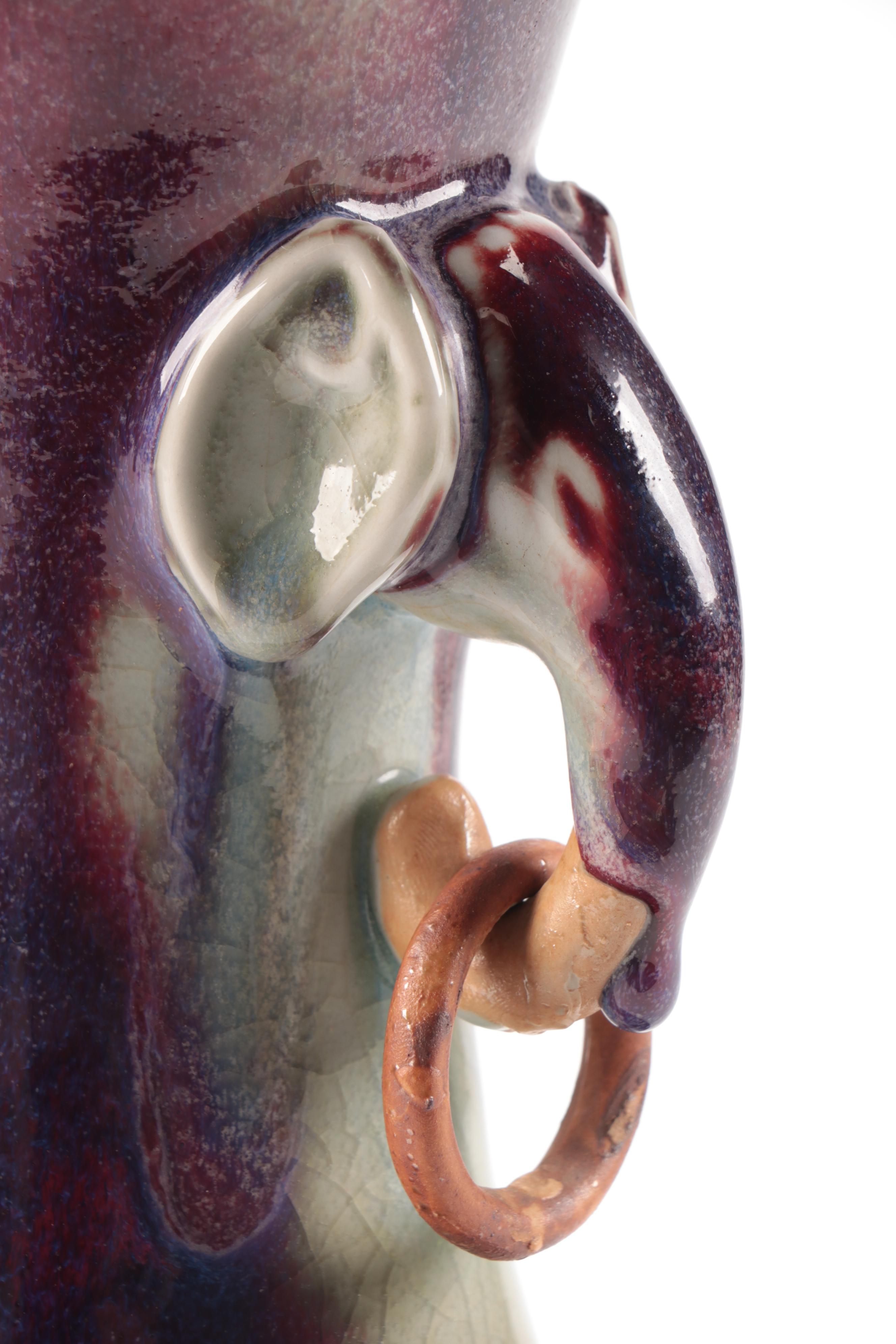 Chinese Flambe Glaze Porcelain Handed Vase