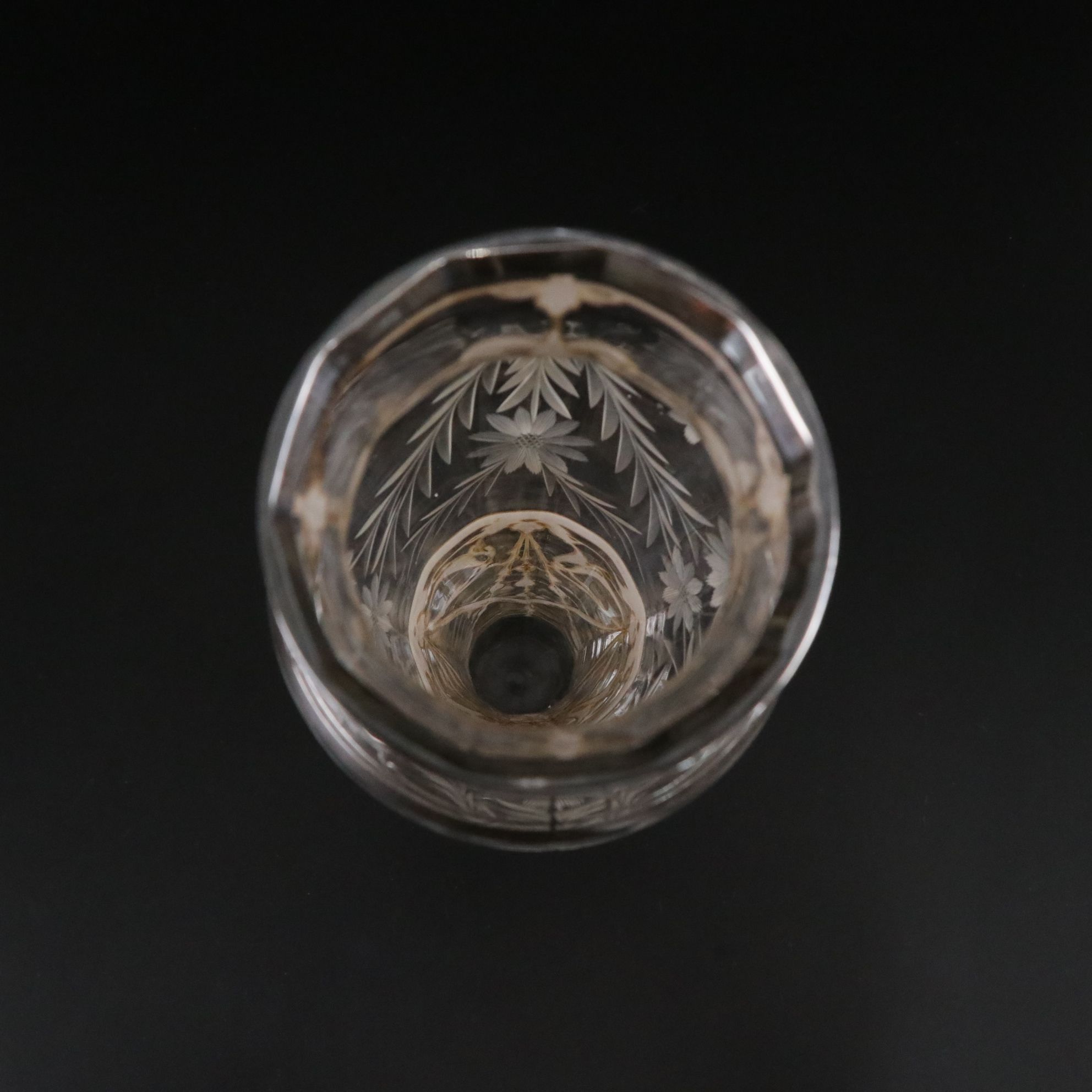 Antique Intaglio Cut Glass Pedestal Vase with Sterling Overlay