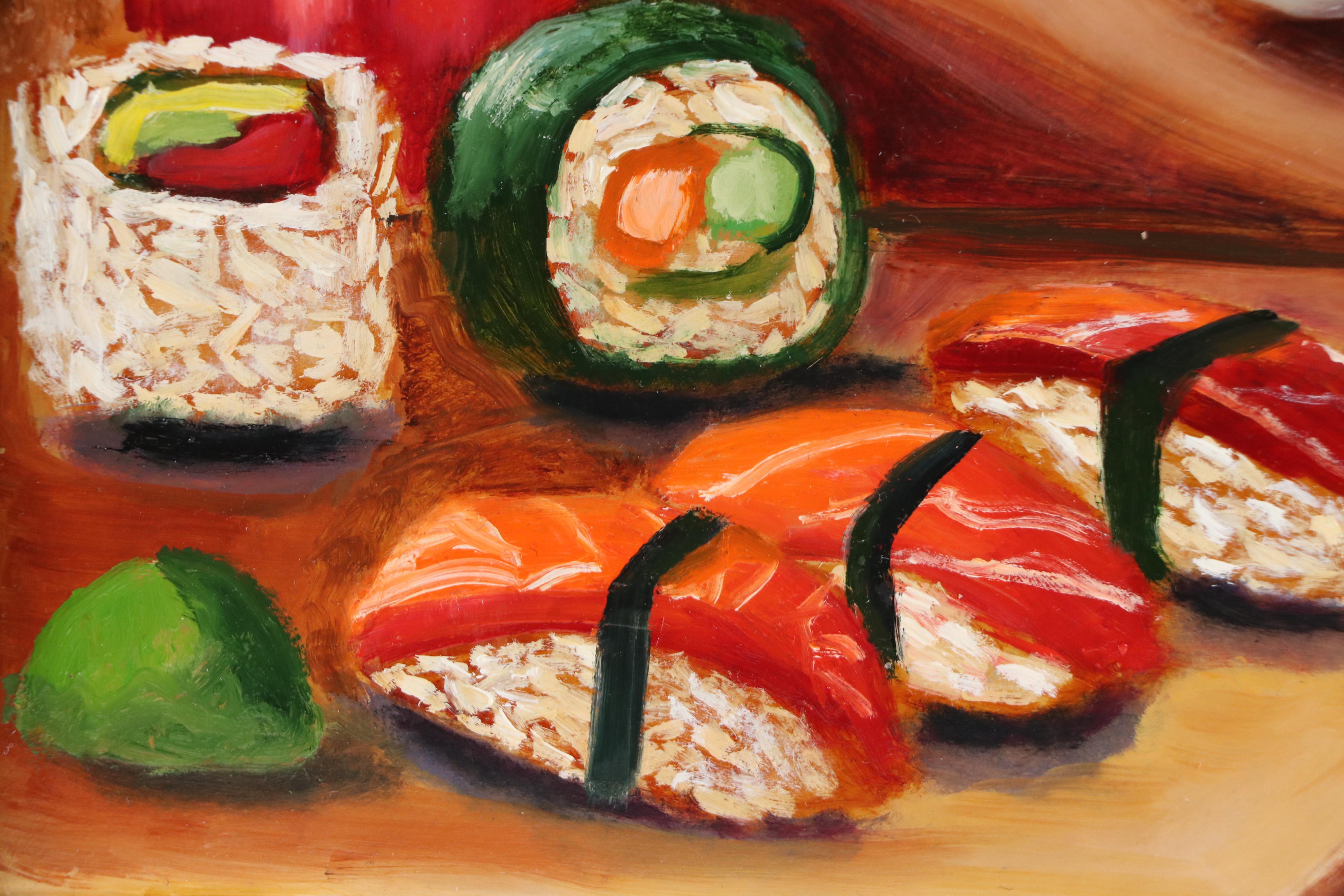 Natasha Gamm Still Life Oil Painting of Sushi, 21st Century