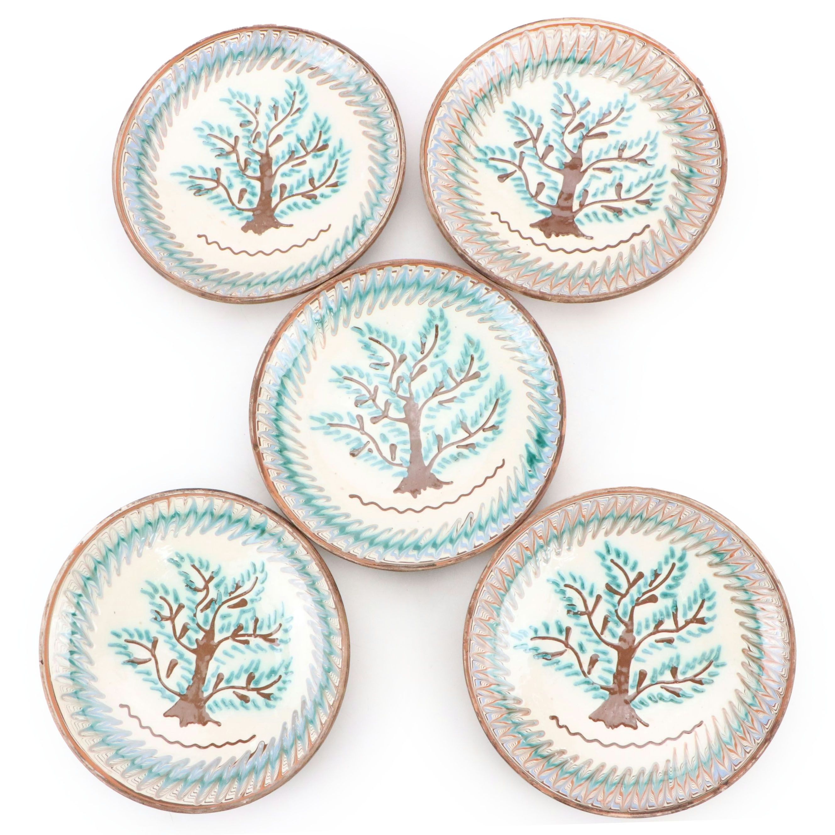Romanian Pottery Slip Glazed Tree Plates