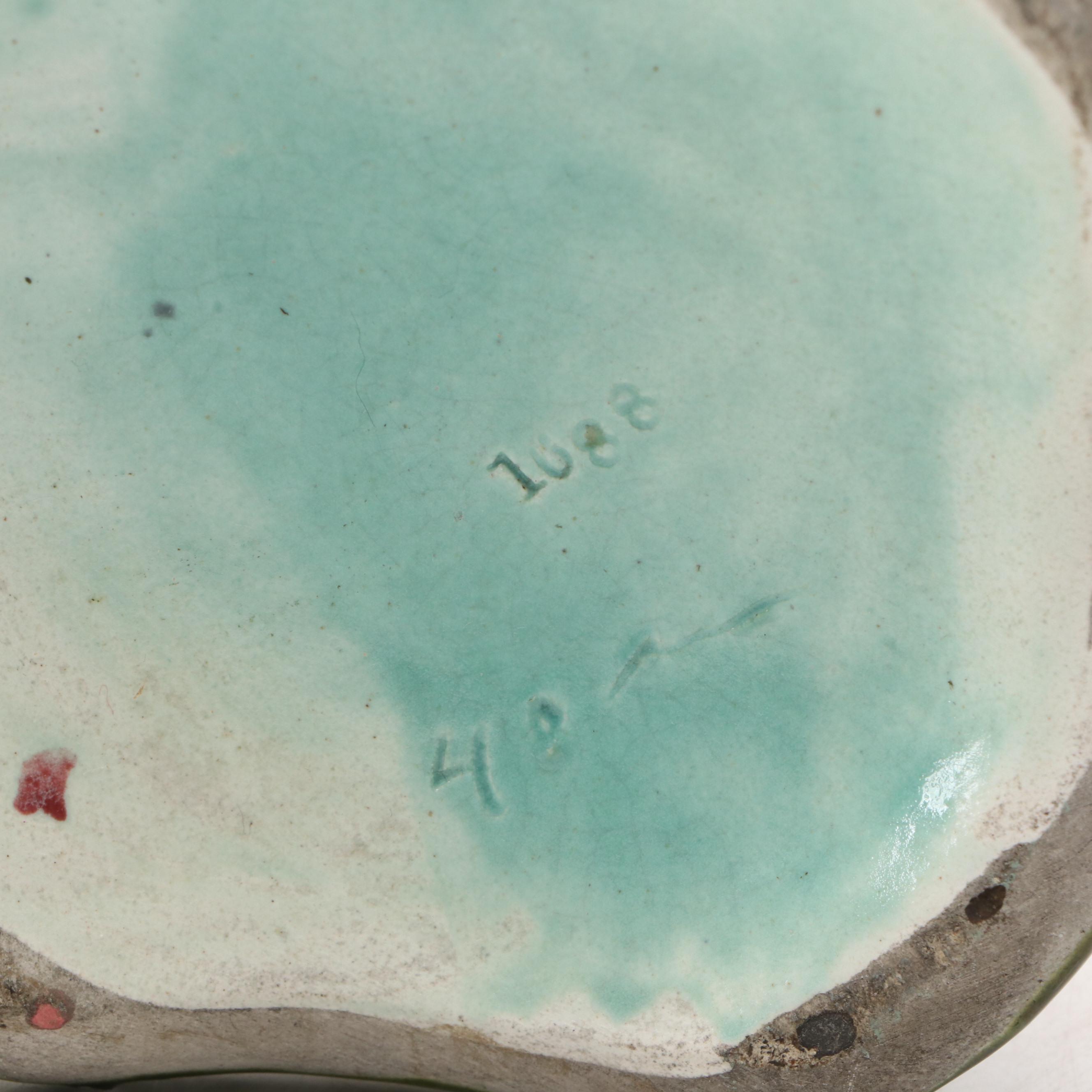 Art Nouveau Green and Burgundy Floral Porcelain Vases