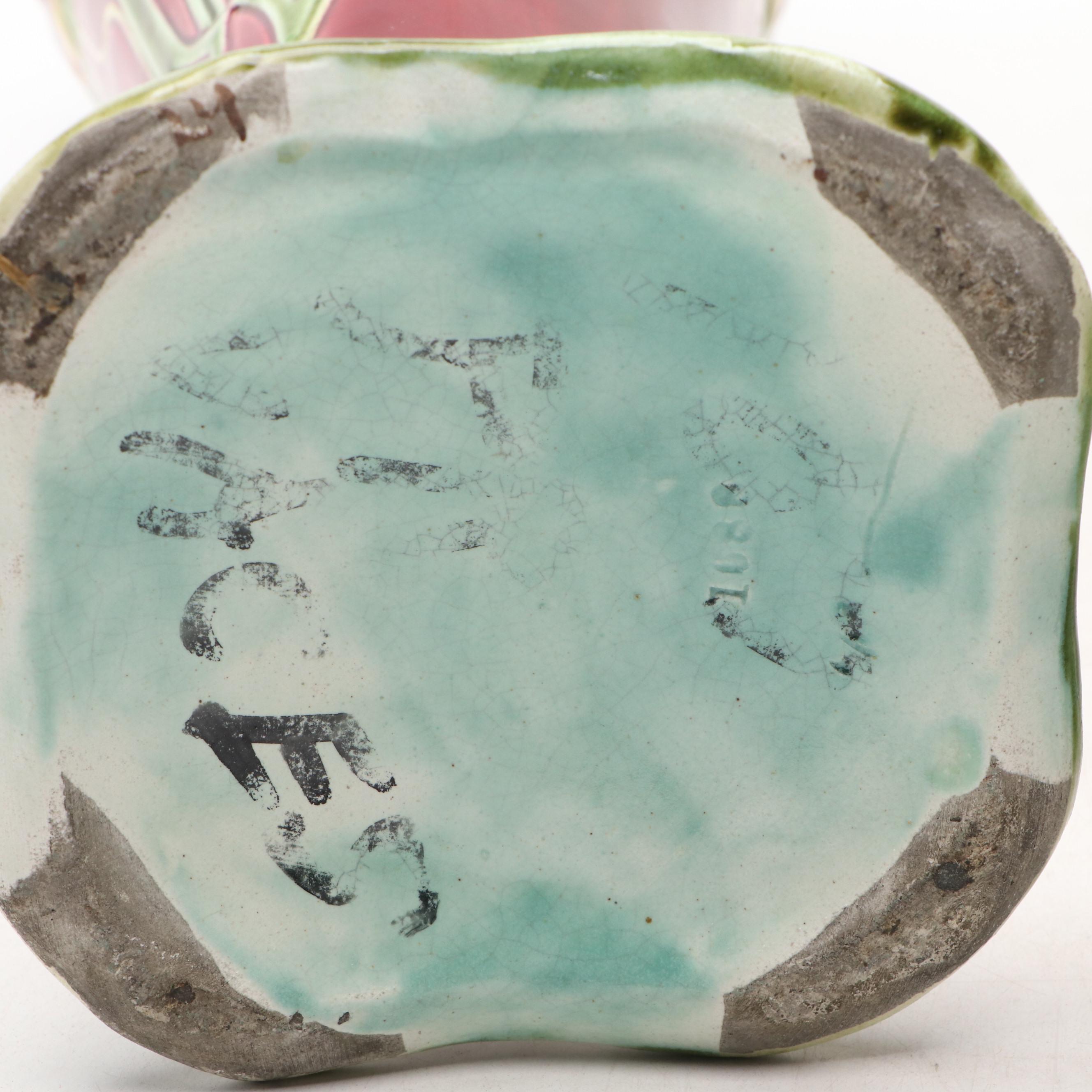 Art Nouveau Green and Burgundy Floral Porcelain Vases