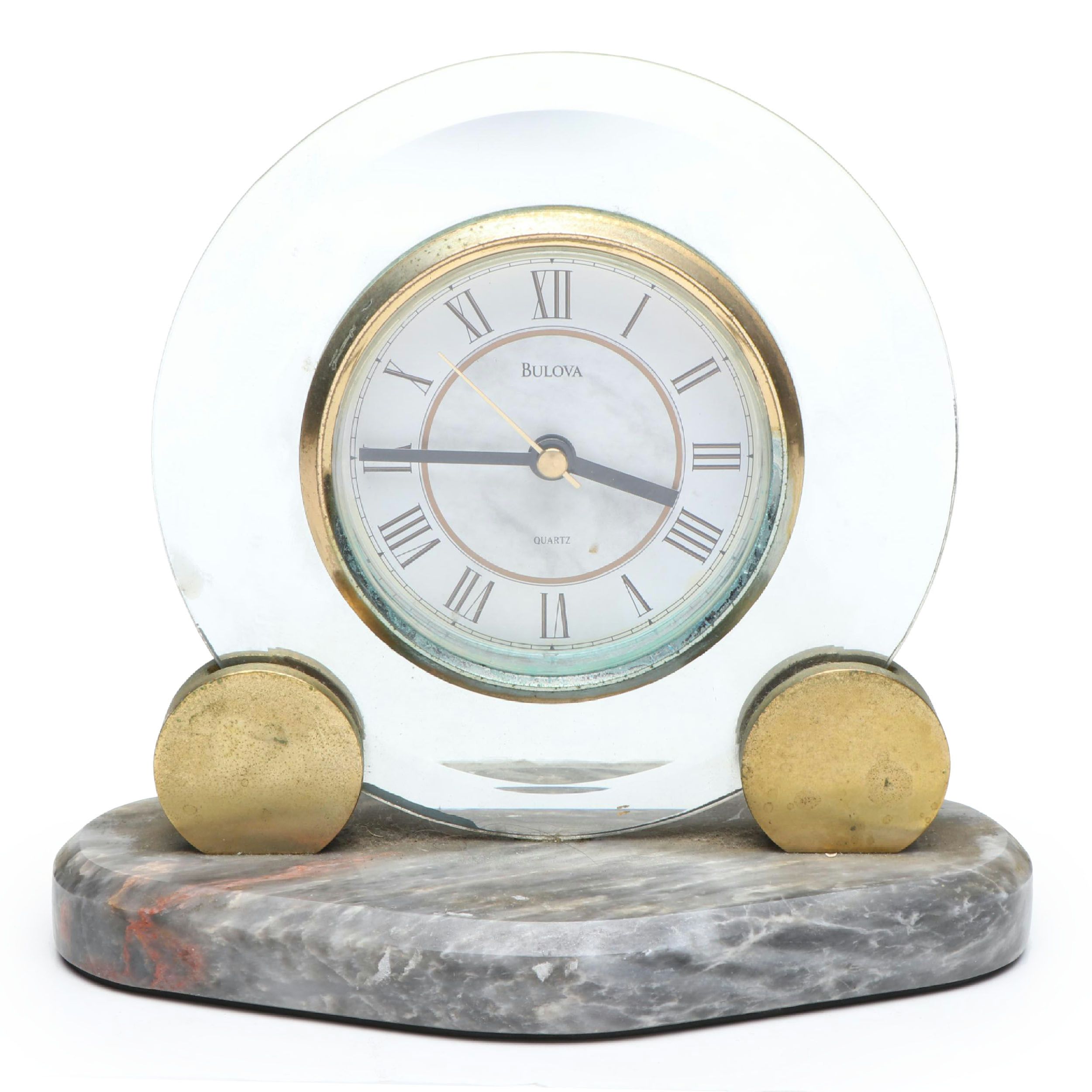 Bulova Mirrored Desk Clock on Marble Base