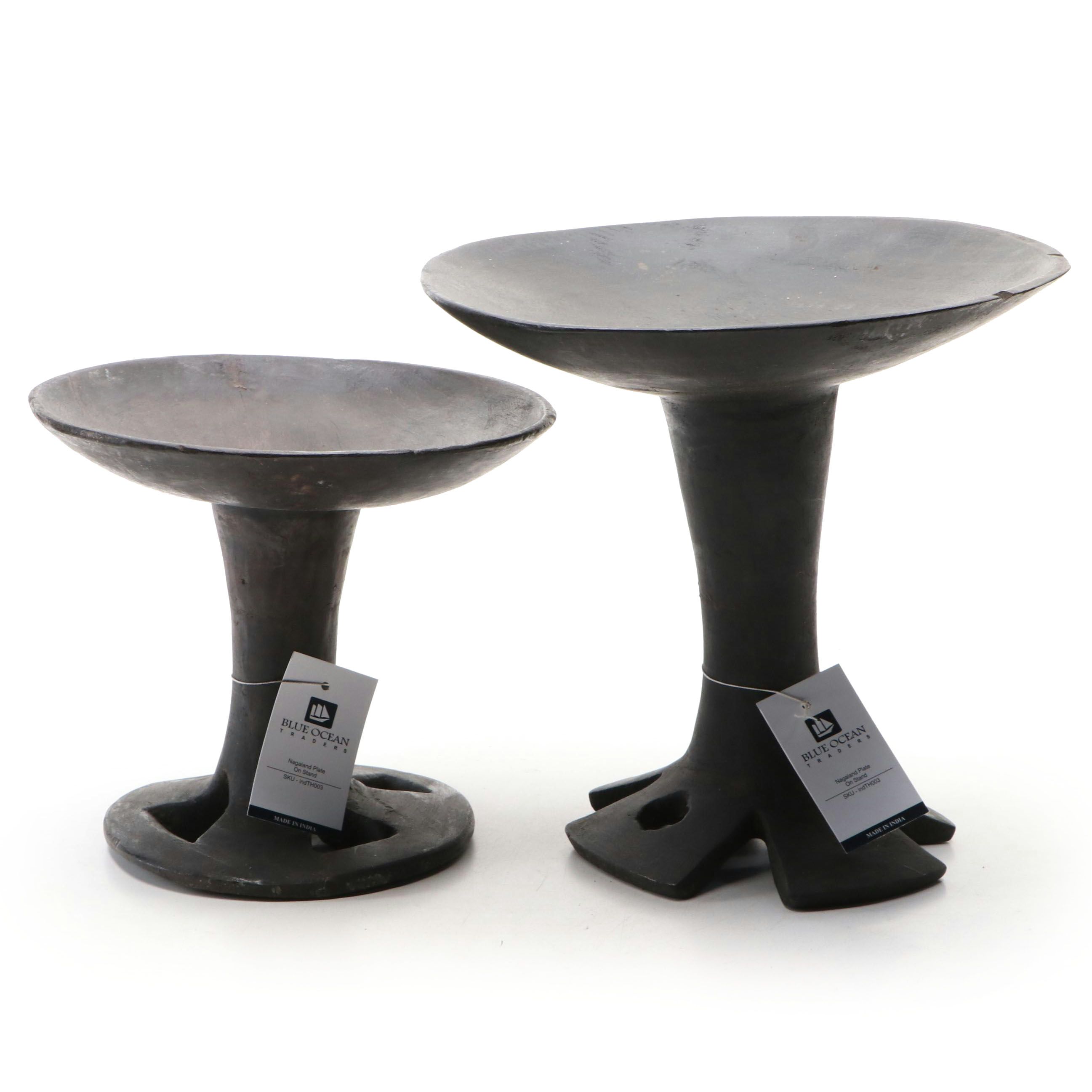 Indian Nagaland Plates on Wooden Fluted Stand