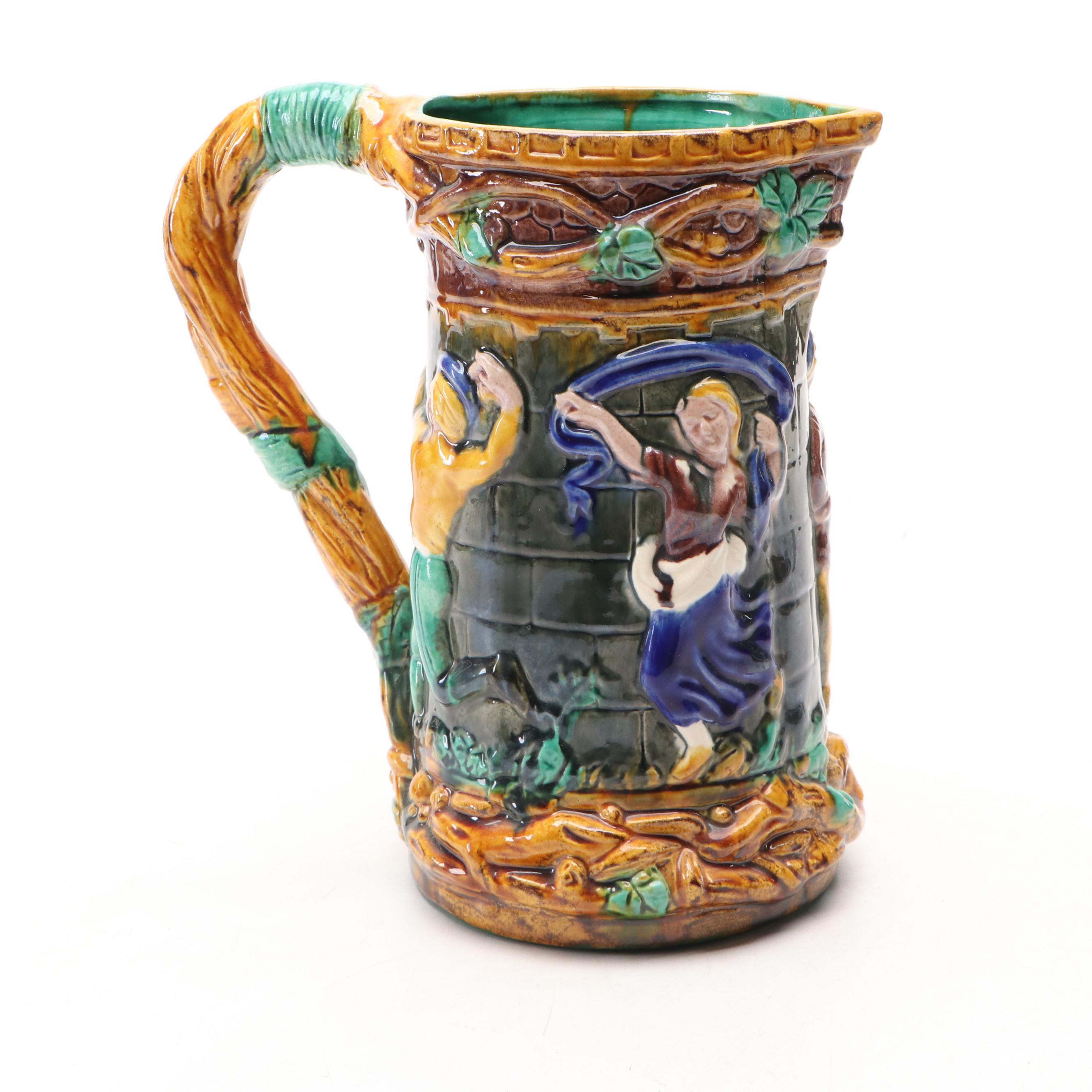 European Style Majolica Beer Pitcher