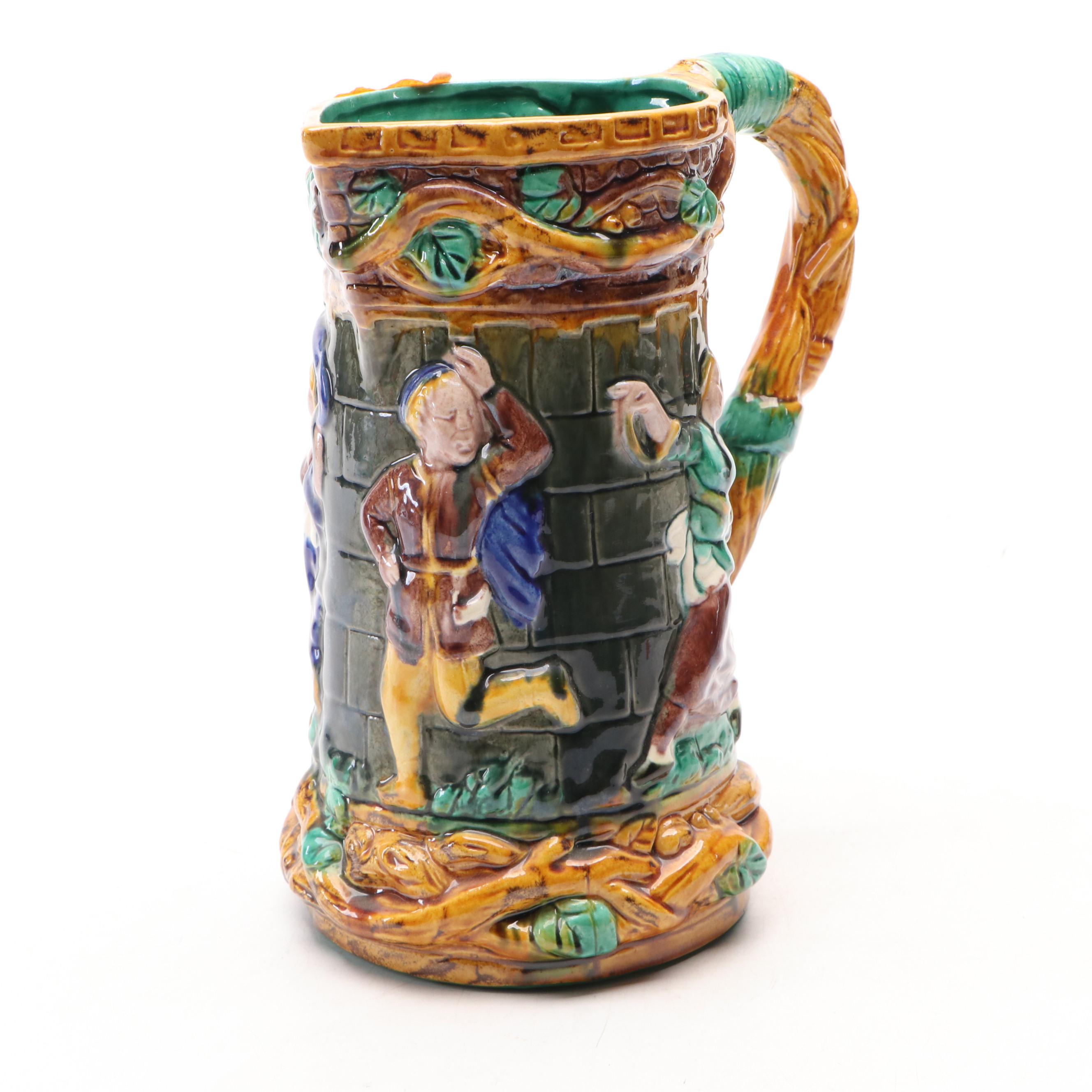 European Style Majolica Beer Pitcher