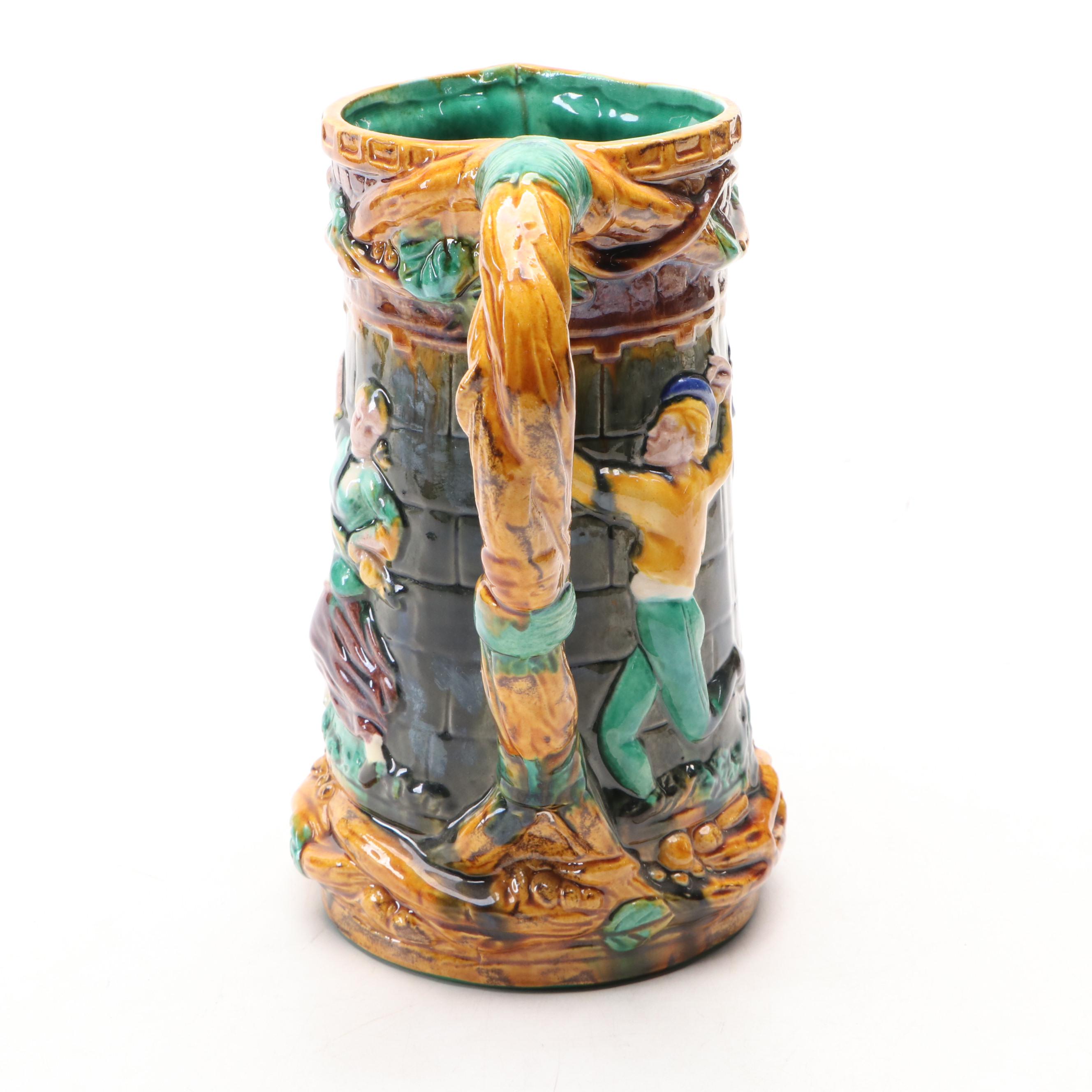 European Style Majolica Beer Pitcher