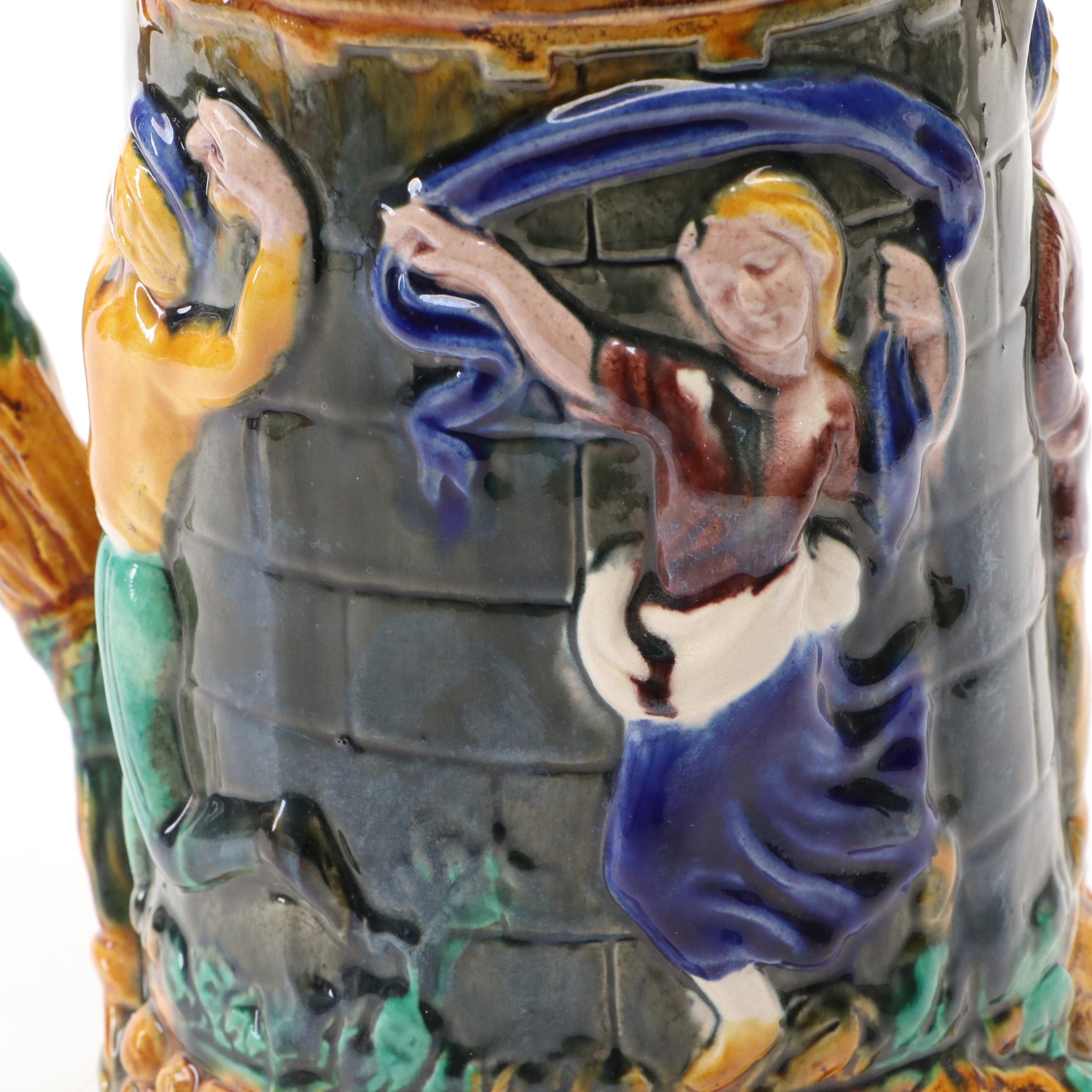 European Style Majolica Beer Pitcher