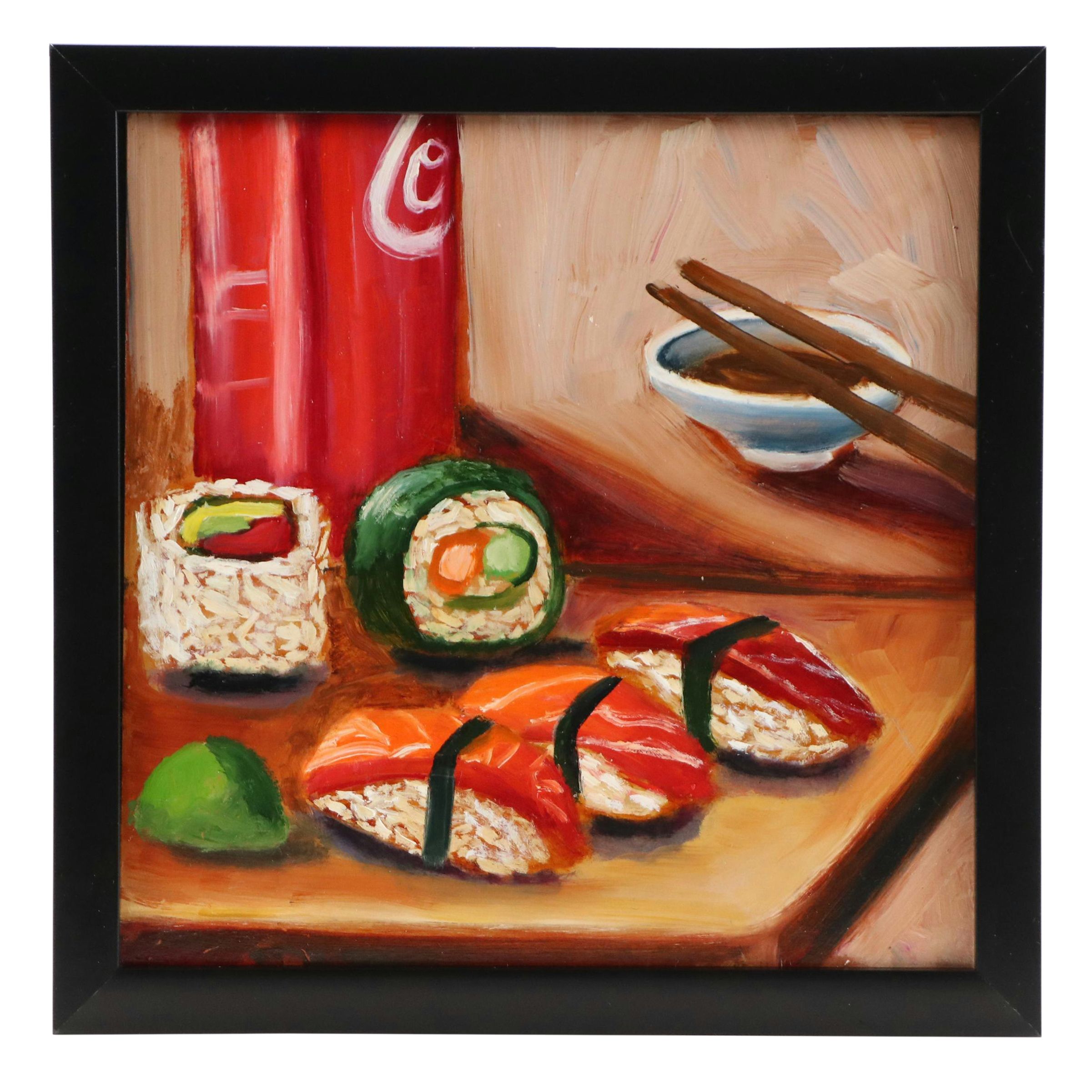Natasha Gamm Still Life Oil Painting of Sushi, 21st Century