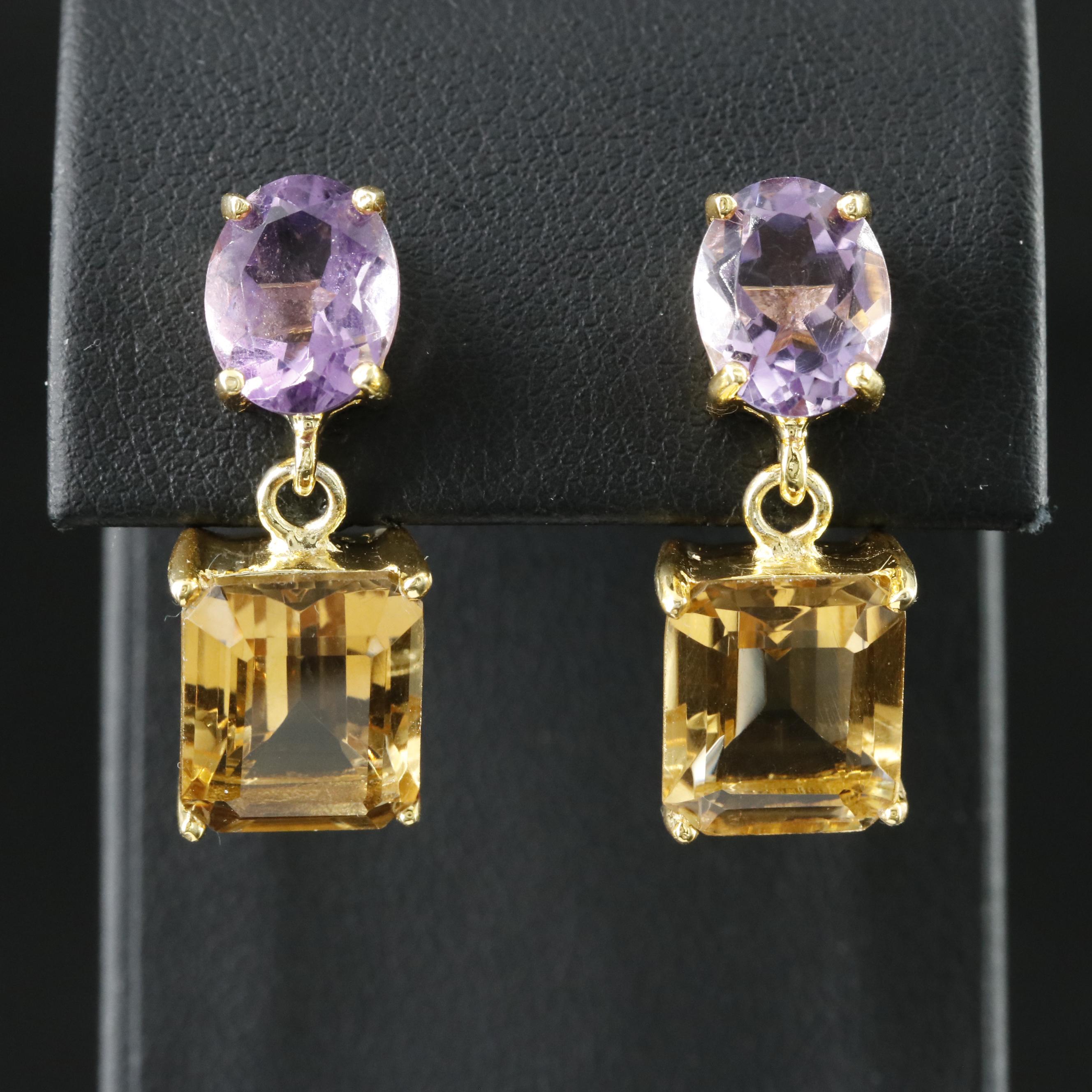 Sterling Citrine and Amethyst Earrings