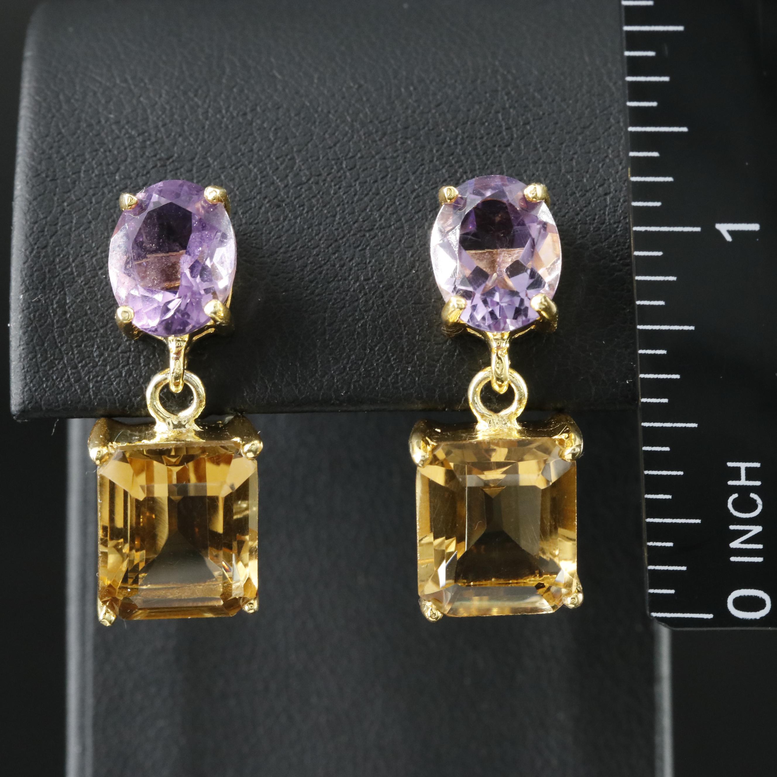 Sterling Citrine and Amethyst Earrings