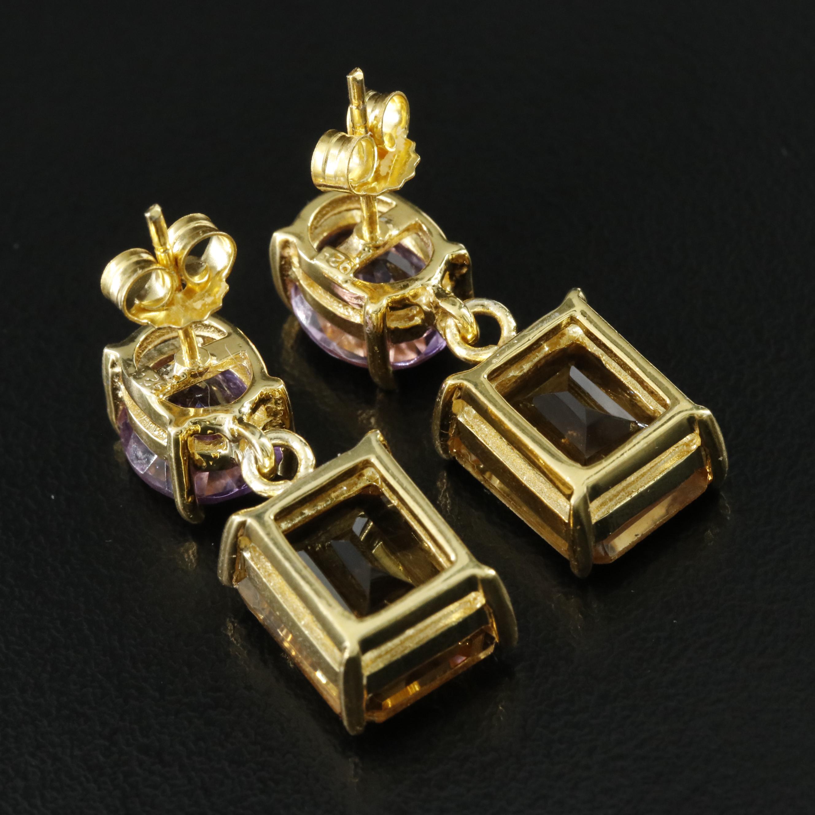 Sterling Citrine and Amethyst Earrings